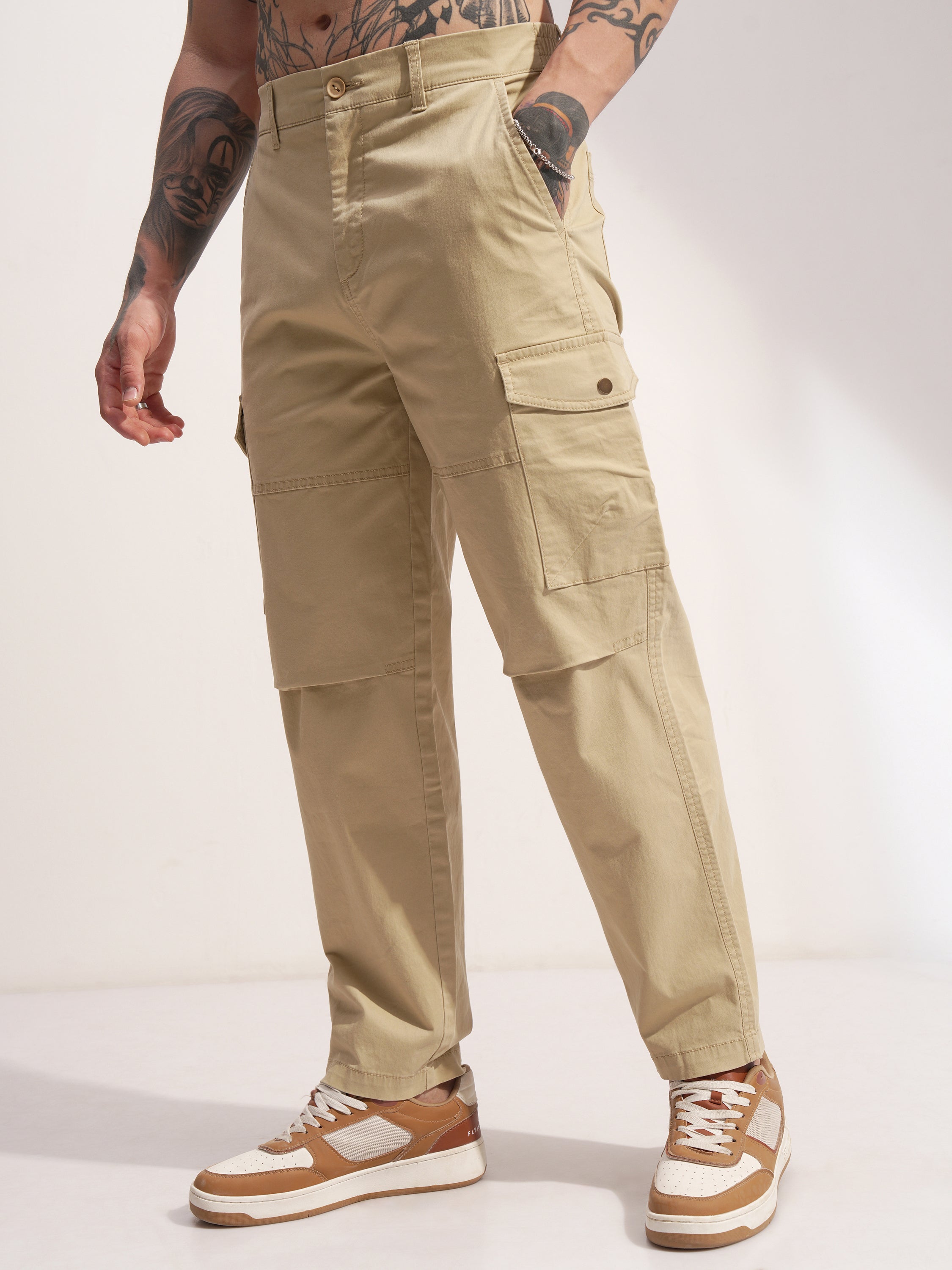 Highlander Men Brown Baggy Solid Cargo - Brown - Image 4