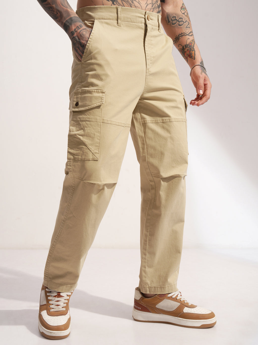 Highlander Men Brown Baggy Solid Cargo - Brown - Image 6