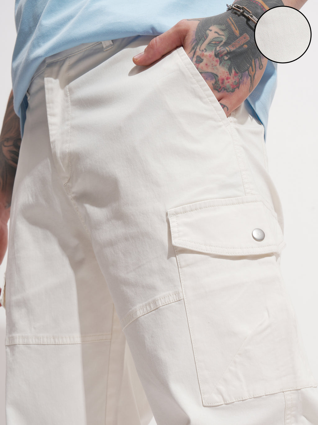 Highlander Men White Relaxed Fit Solid Cargo - White - Image 5