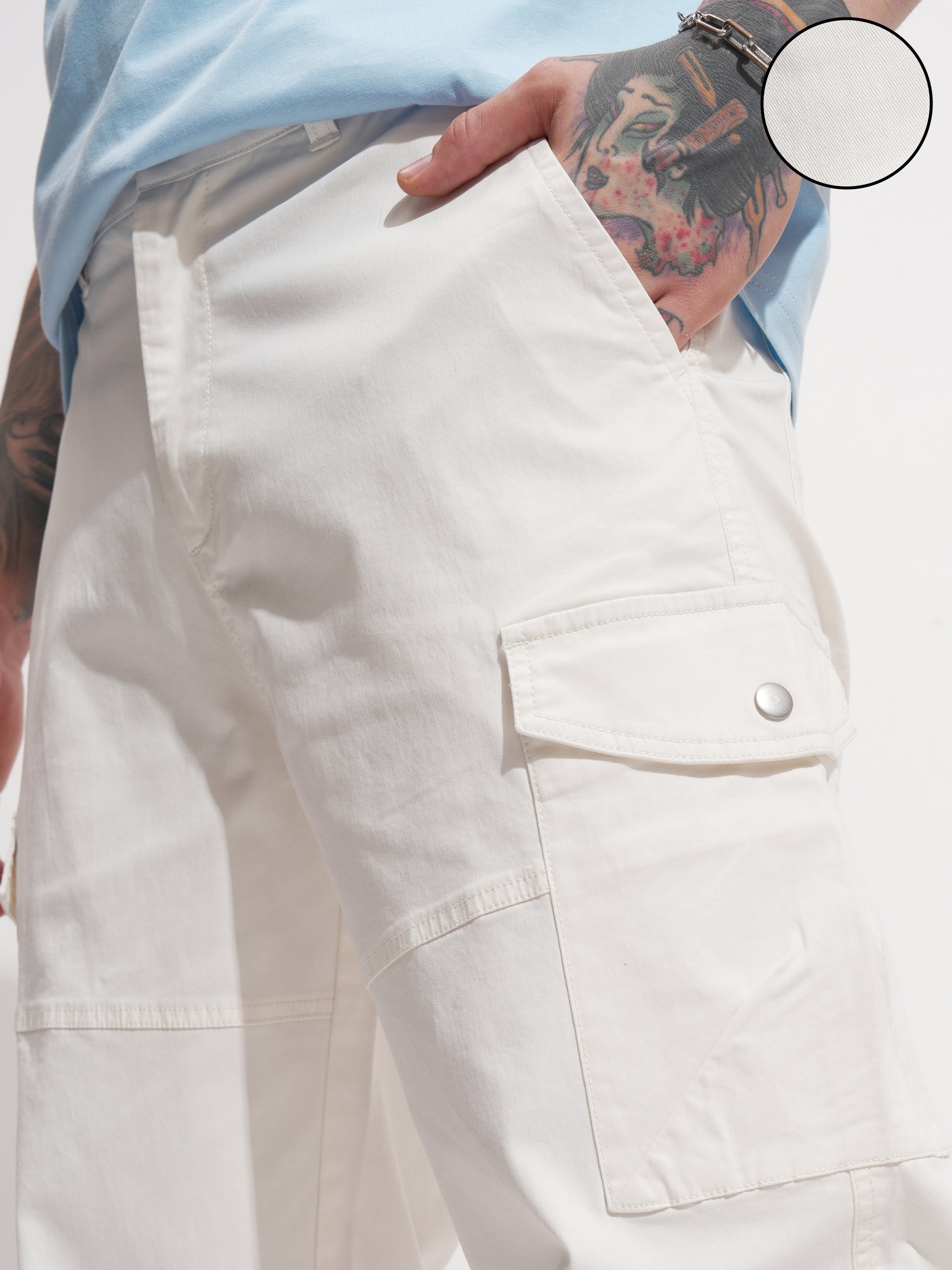 Highlander Men White Relaxed Fit Solid Cargo - White - Image 5