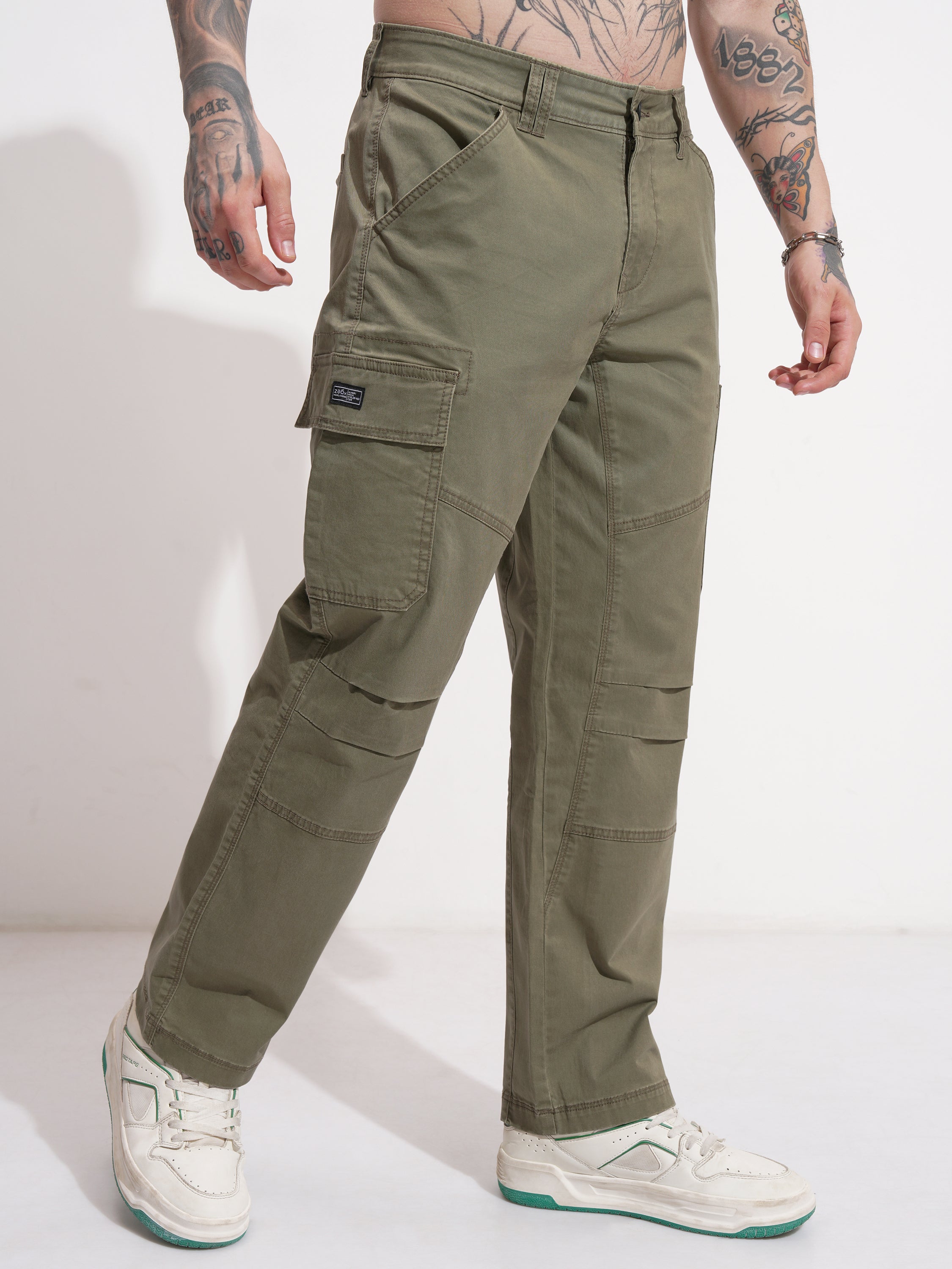 Highlander Men Olive Relaxed Fit Solid Cargo - Olive - Image 6