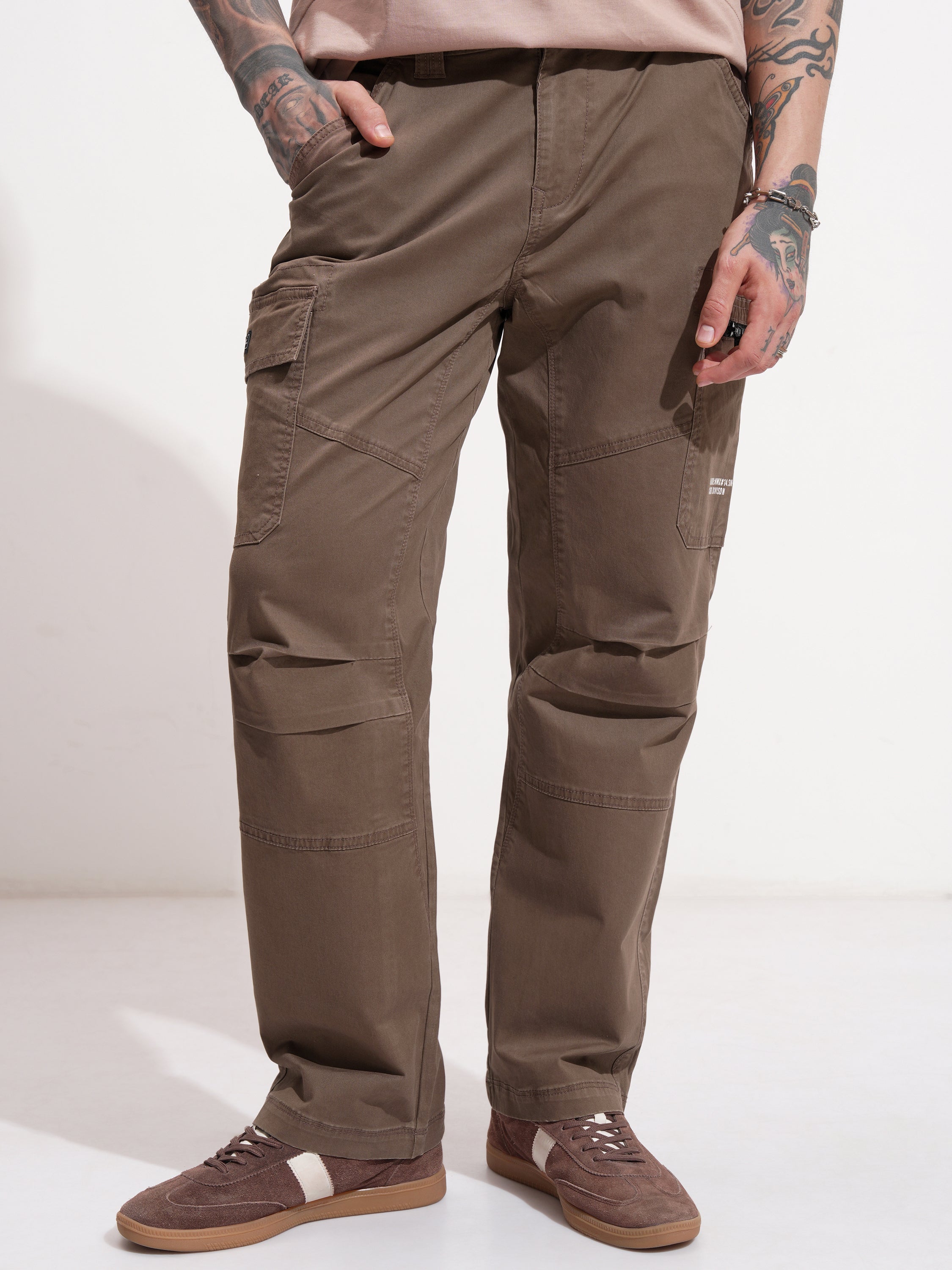 Highlander Men Brown Relaxed Fit Solid Cargo - Brown - Image 4