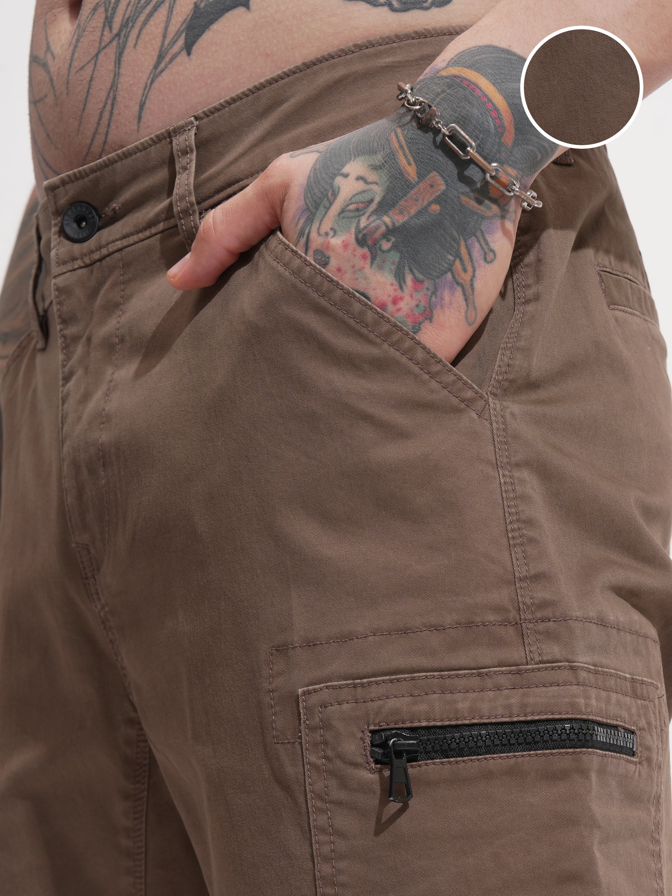 Highlander Men Brown Relaxed Fit Solid Cargo - Brown - Image 5