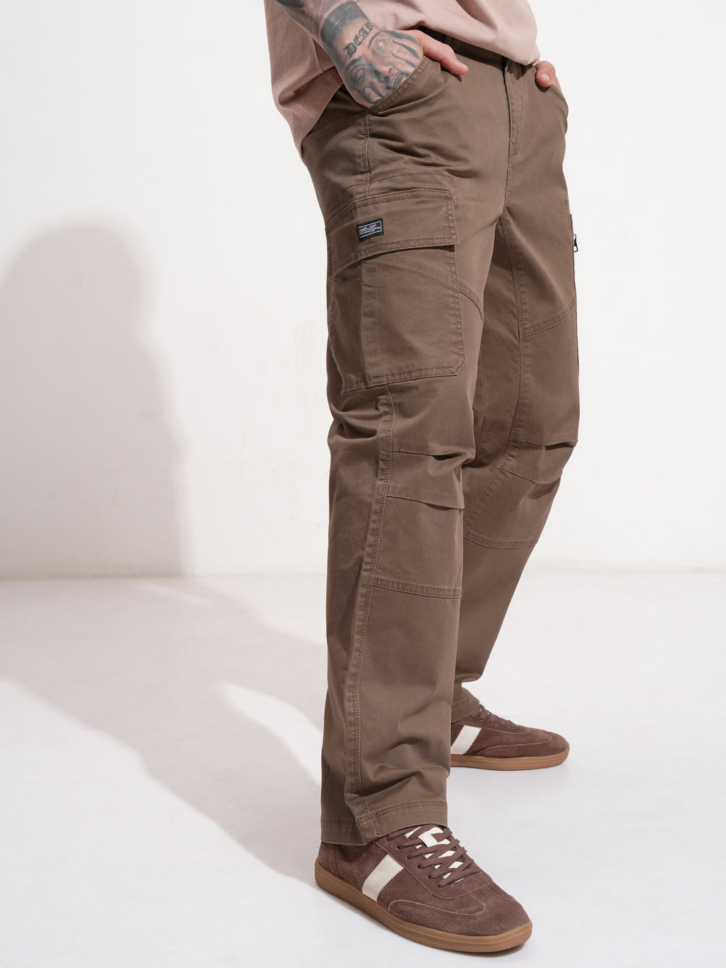 Highlander Men Brown Relaxed Fit Solid Cargo - Brown - Image 6