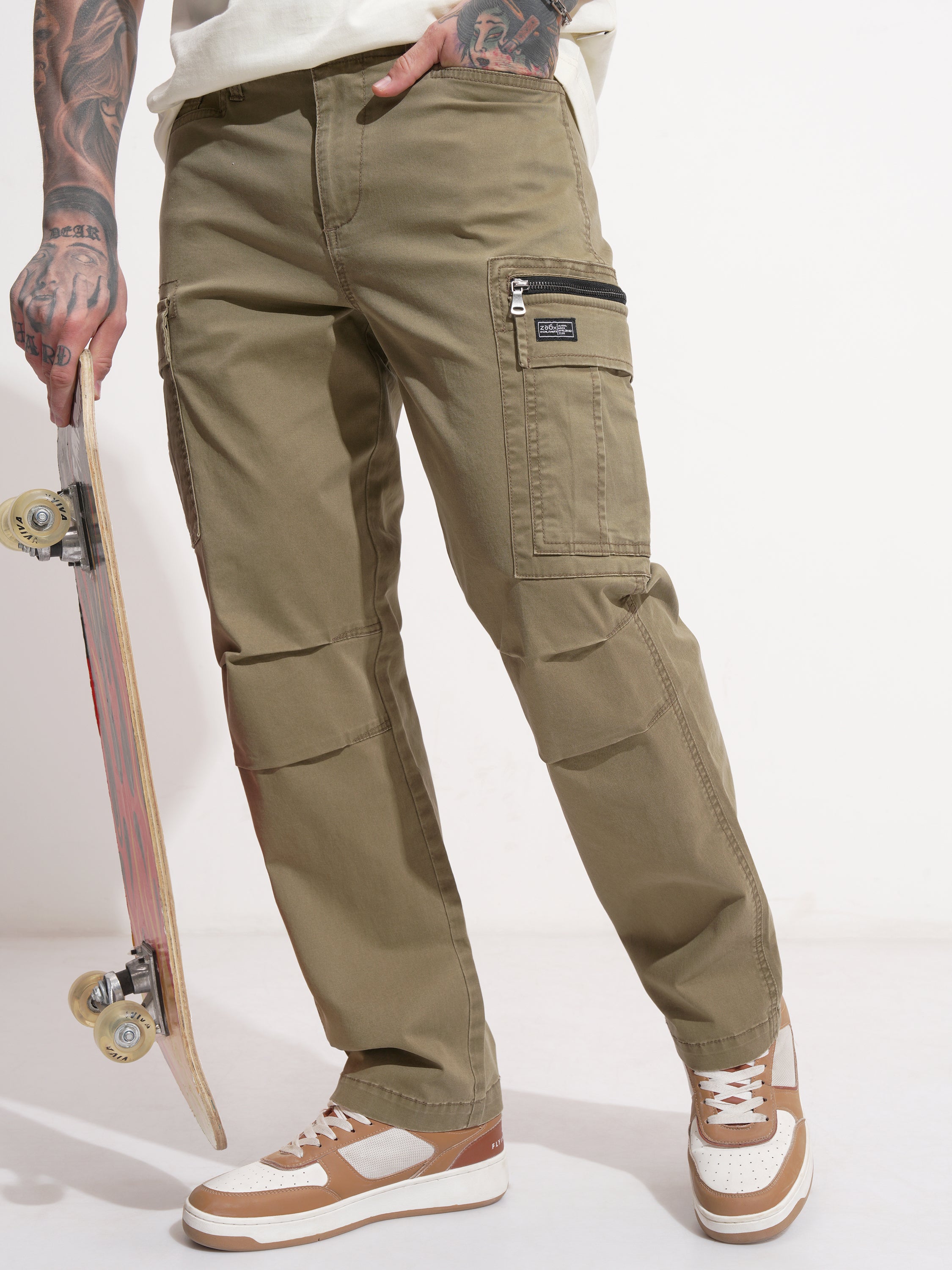 Highlander Men Brown Regular Fit Solid Cargo - Brown - Image 1