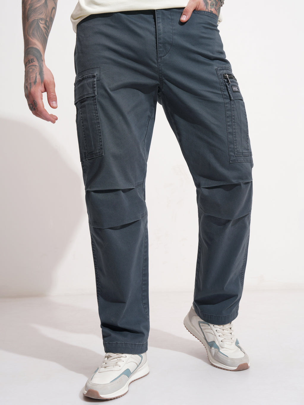 Highlander Men Blue Regular Fit Solid Cargo - Blue - Image 4