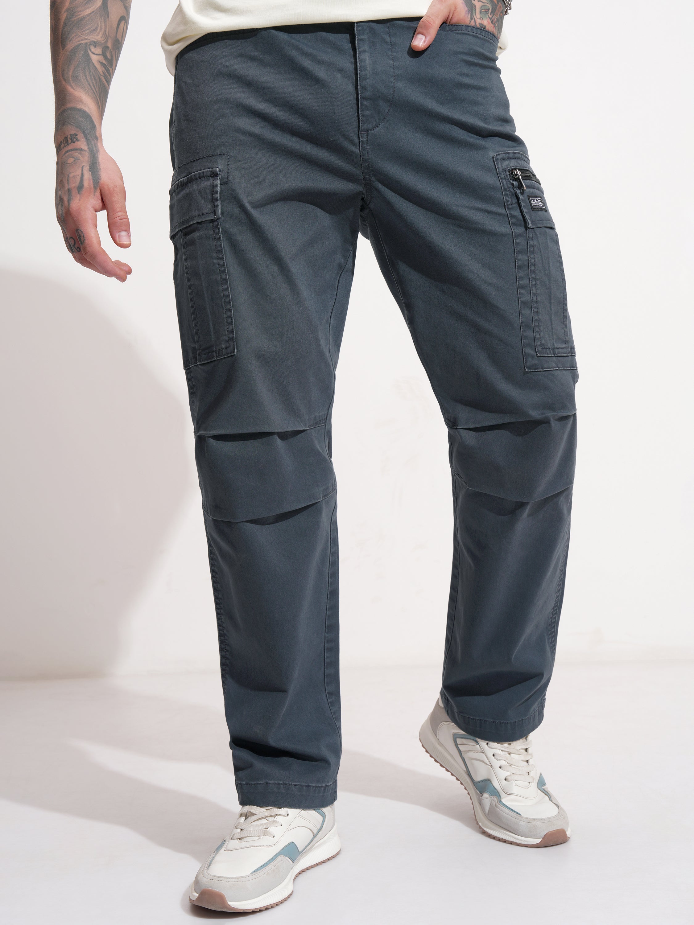 Highlander Men Blue Regular Fit Solid Cargo - Blue - Image 4