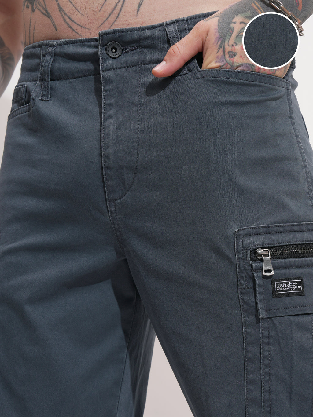 Highlander Men Blue Regular Fit Solid Cargo - Blue - Image 5