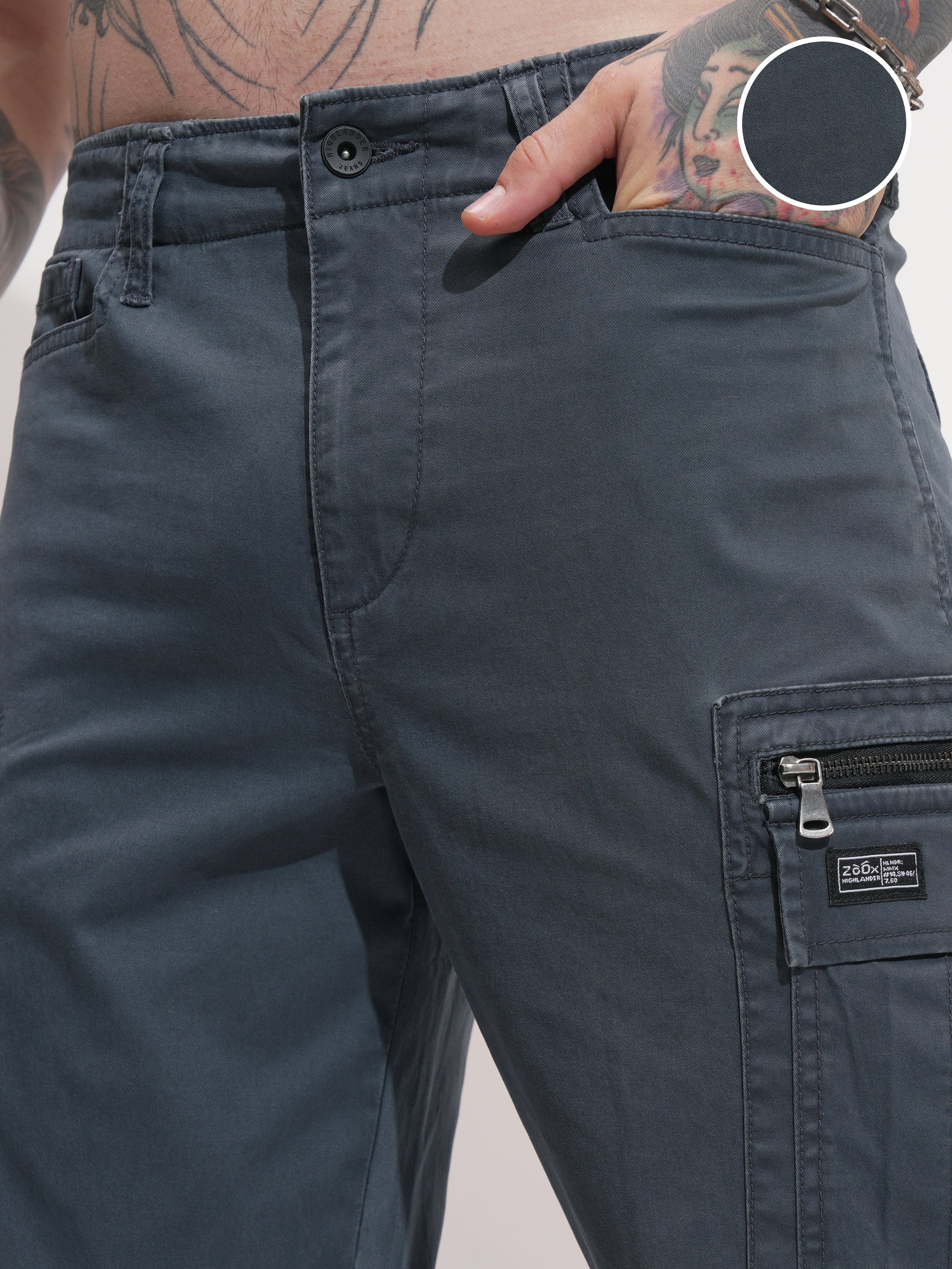 Highlander Men Blue Regular Fit Solid Cargo - Blue - Image 5