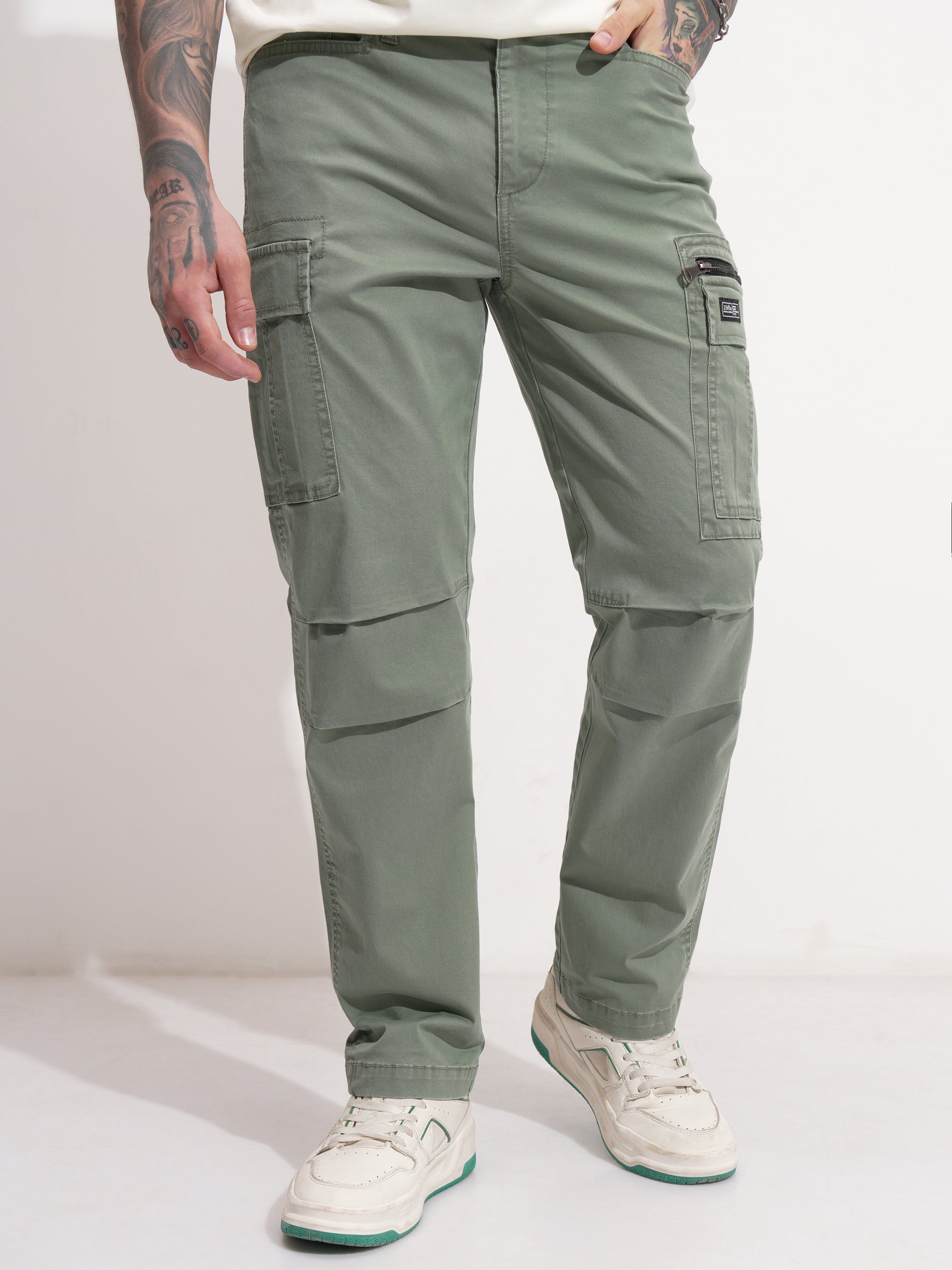 Highlander Men Green Regular Fit Solid Cargo - Green - Image 1