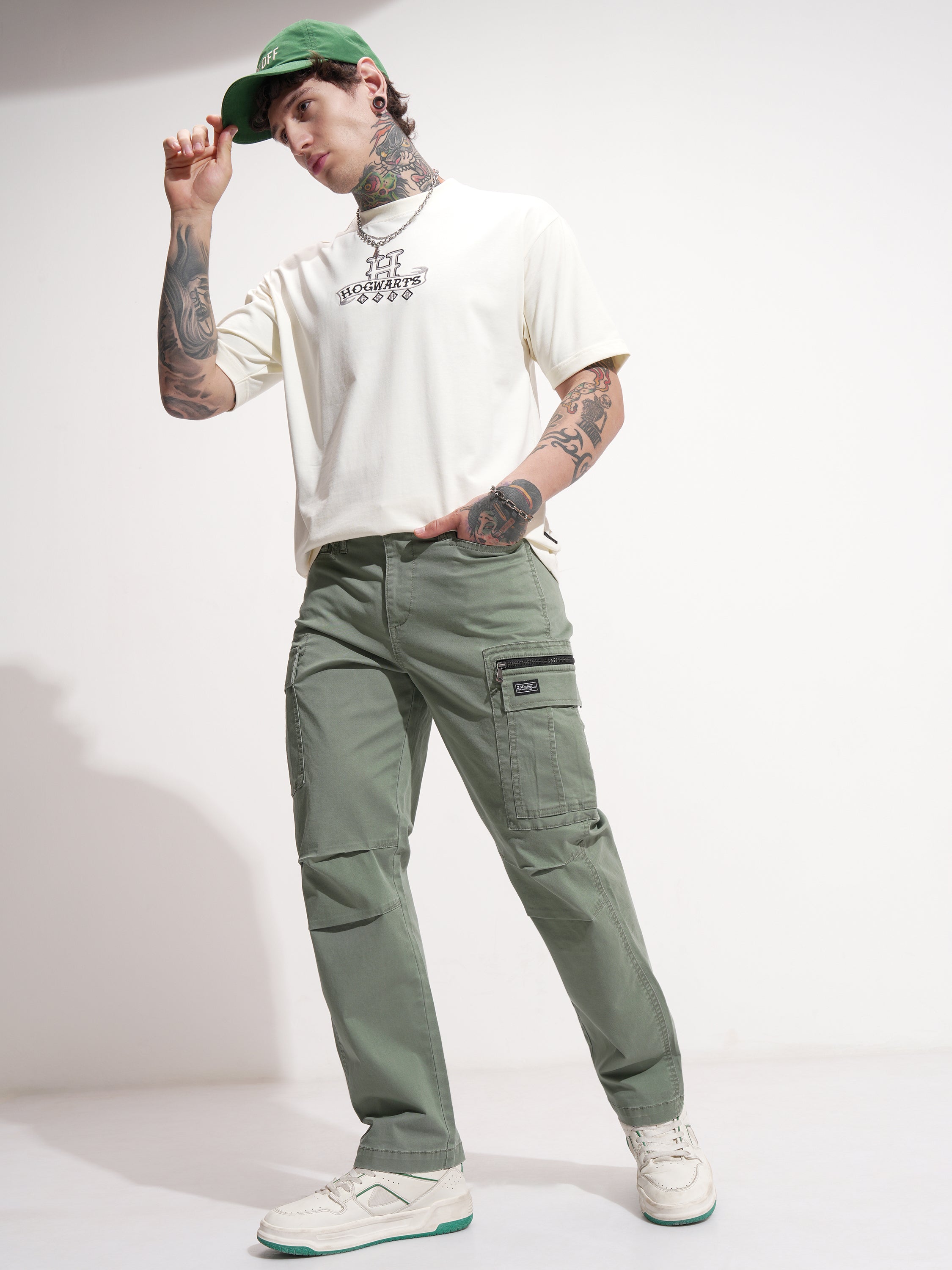 Highlander Men Green Regular Fit Solid Cargo - Green - Image 2
