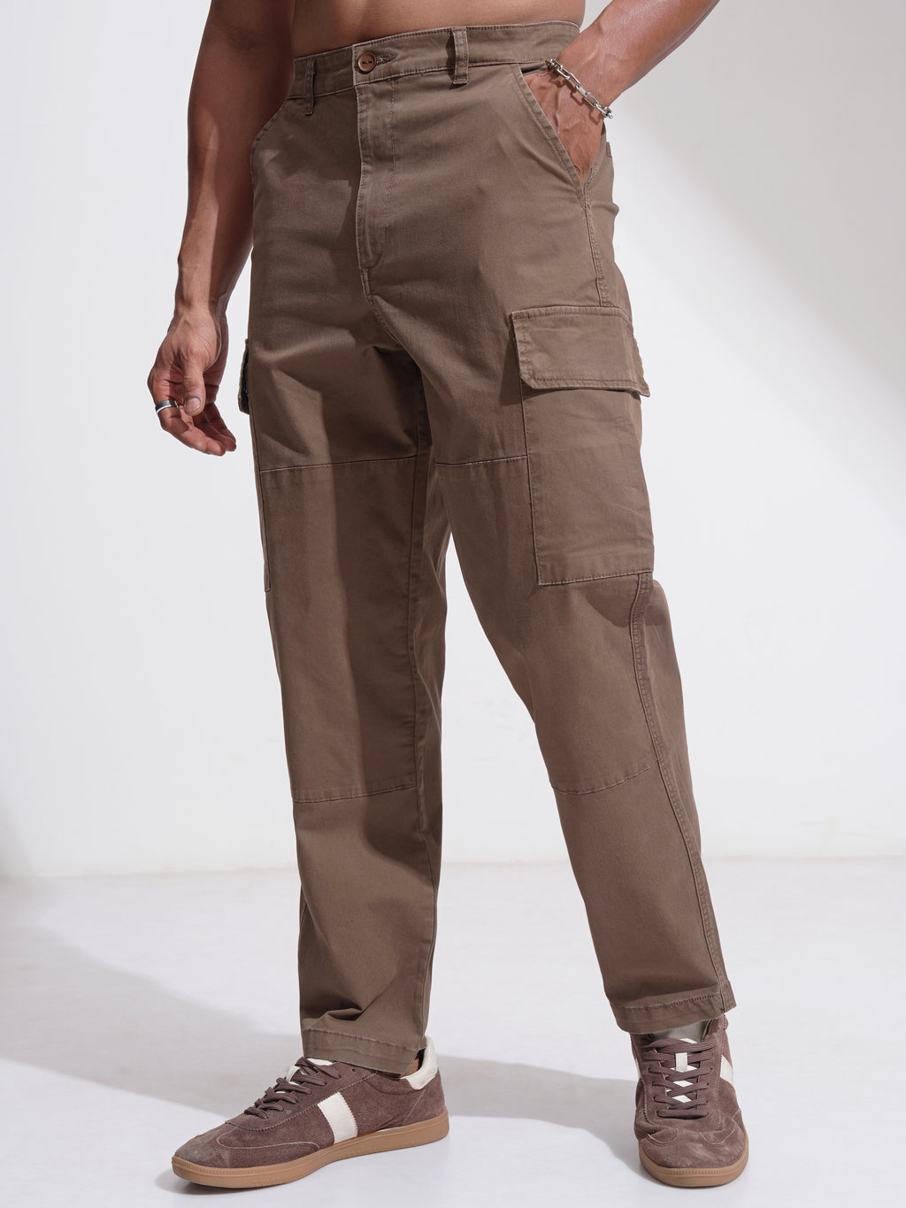Highlander Men Brown Relaxed Fit Solid Cargo - Brown - Image 4