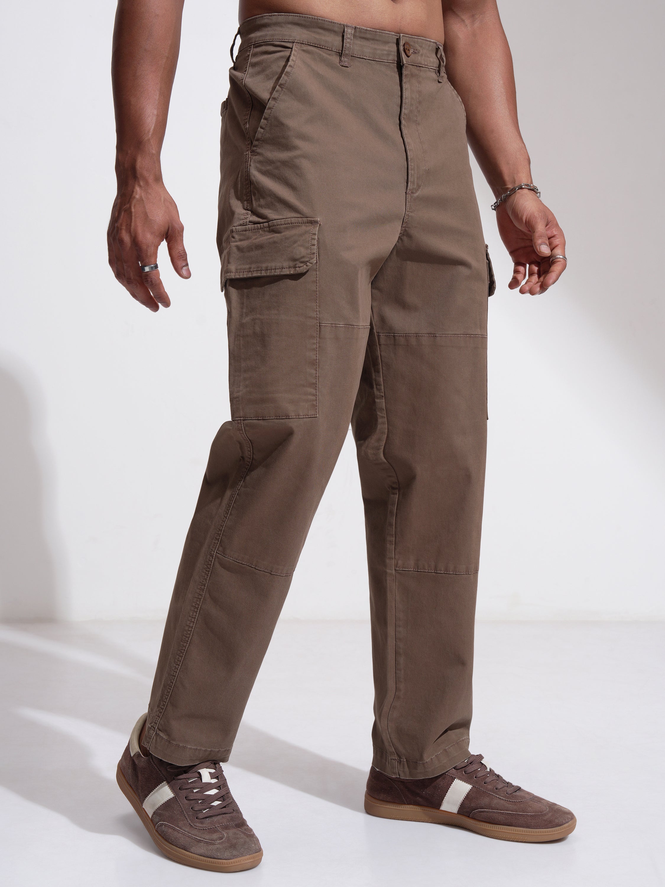 Highlander Men Brown Relaxed Fit Solid Cargo - Brown - Image 6