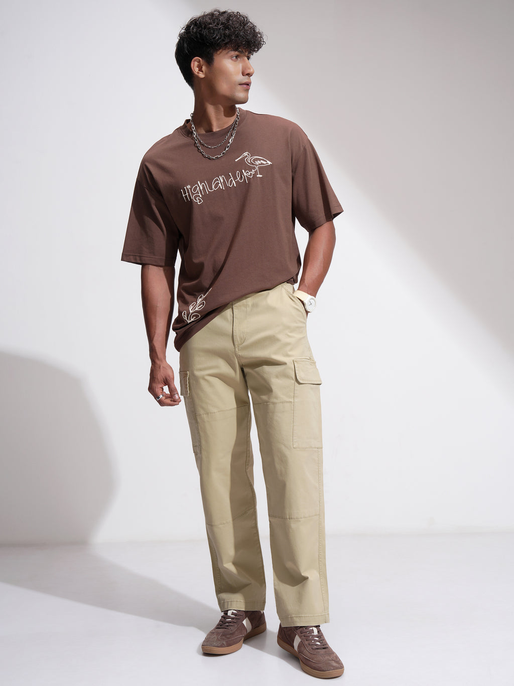 Highlander Men Beige Relaxed Fit Solid Cargo - Beige - Image 2