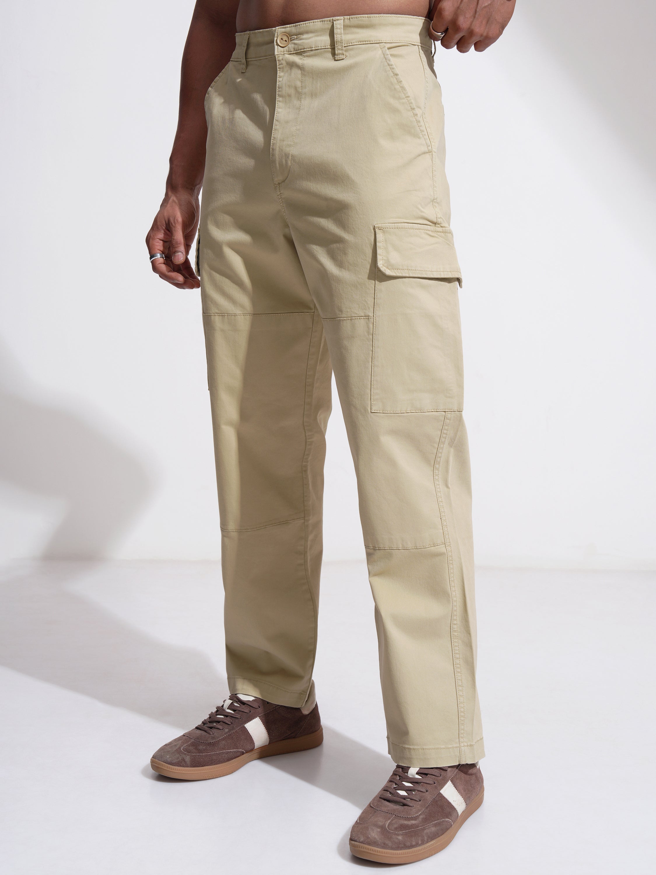 Highlander Men Beige Relaxed Fit Solid Cargo - Beige - Image 4