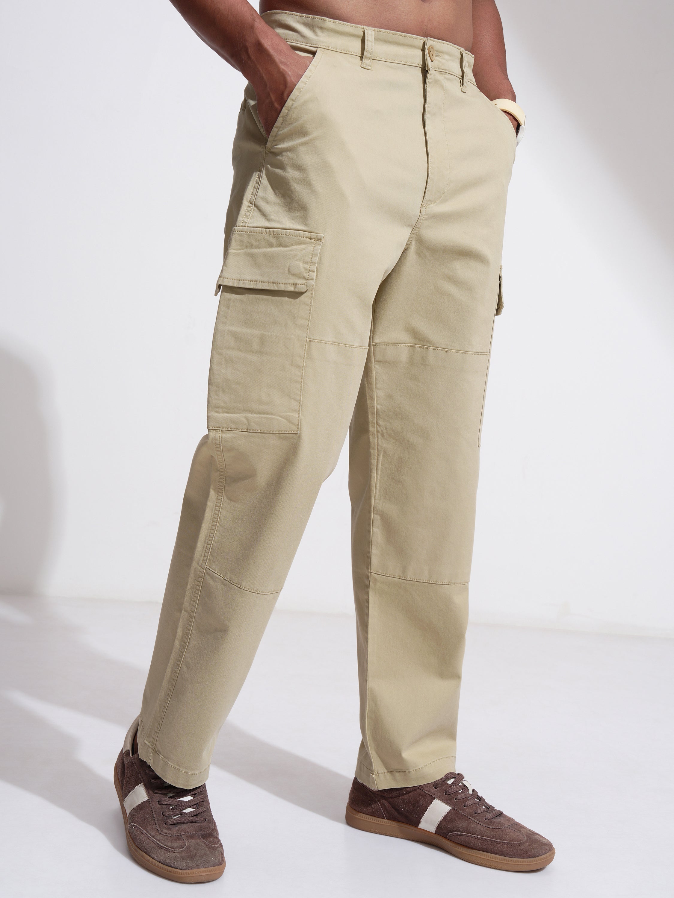 Highlander Men Beige Relaxed Fit Solid Cargo - Beige - Image 6