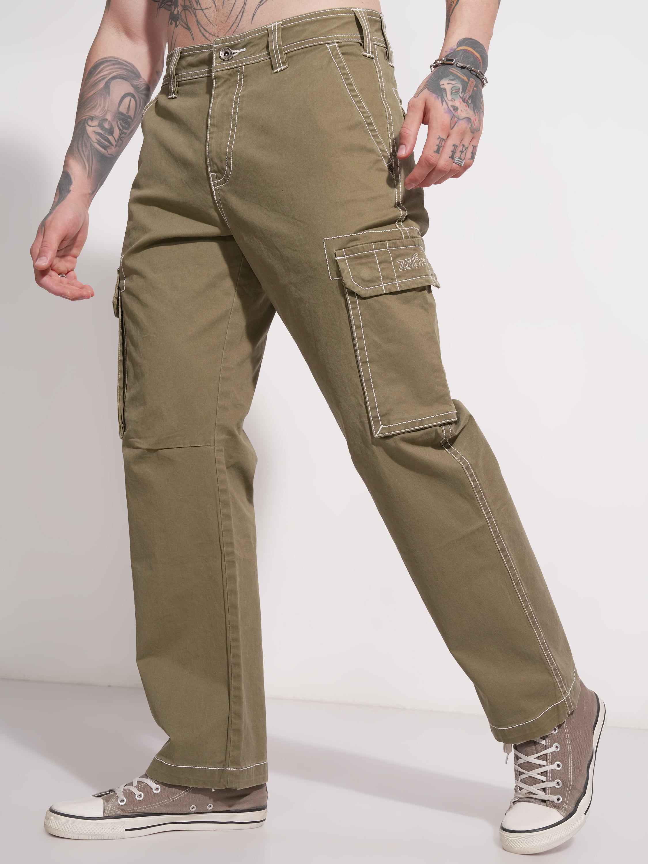 Highlander Men Brown Relaxed Fit Solid Cargo - Brown - Image 4