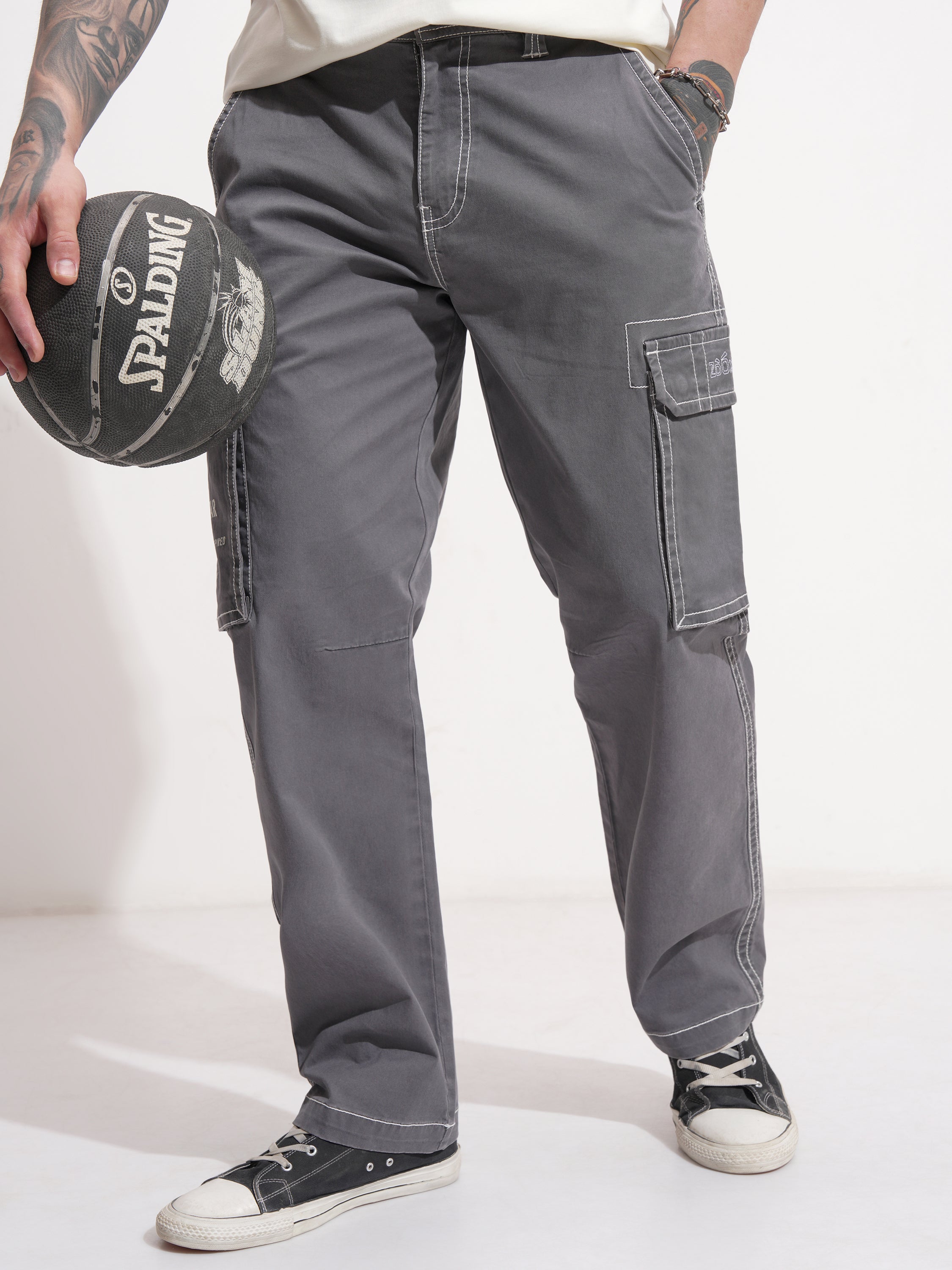 Highlander Men Grey Relaxed Fit Solid Cargo - Grey - Image 1