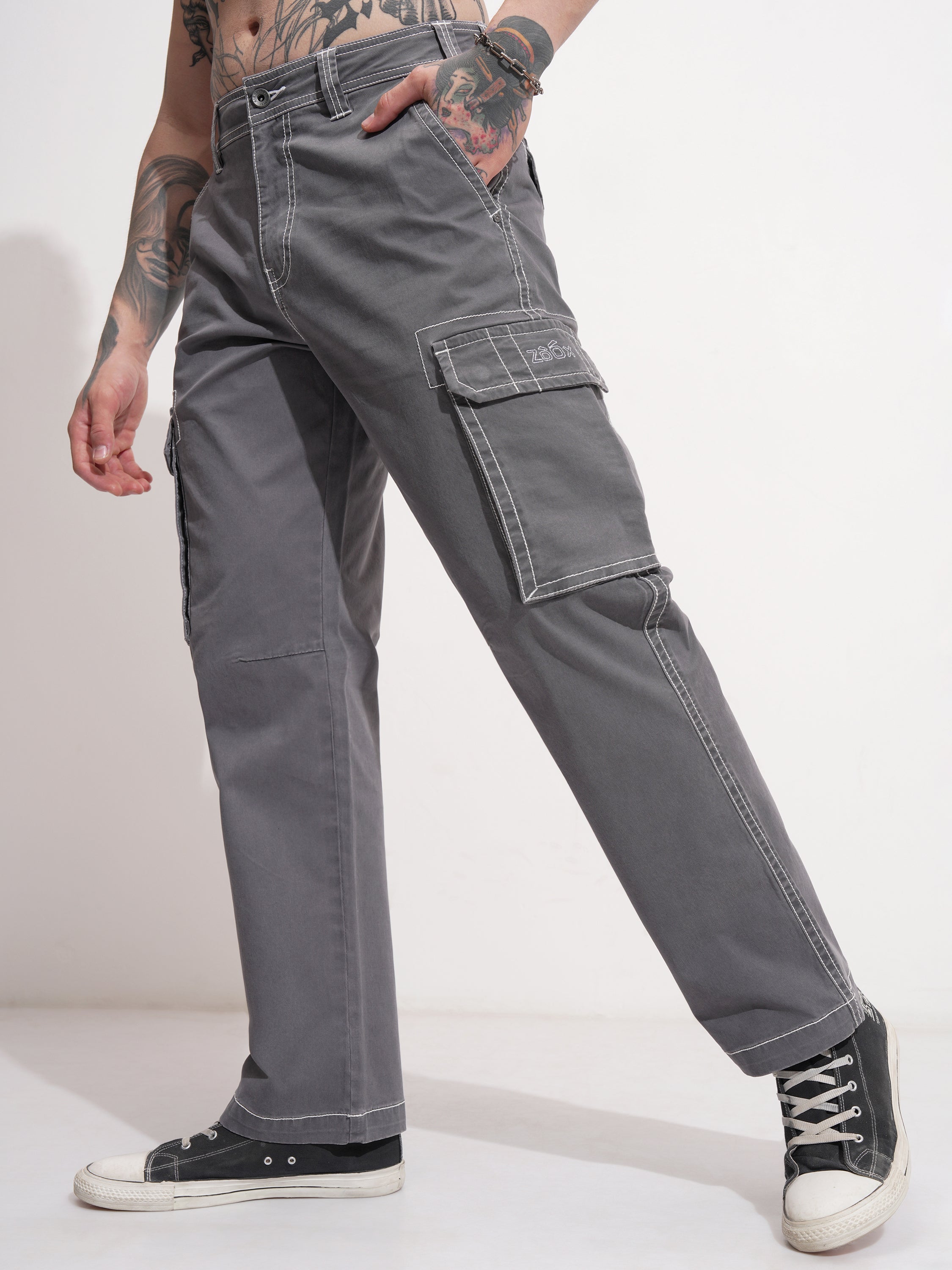 Highlander Men Grey Relaxed Fit Solid Cargo - Grey - Image 4