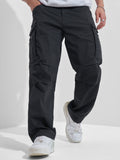 Highlander Men Black Regular Fit Solid Cargos - Black - Image 1