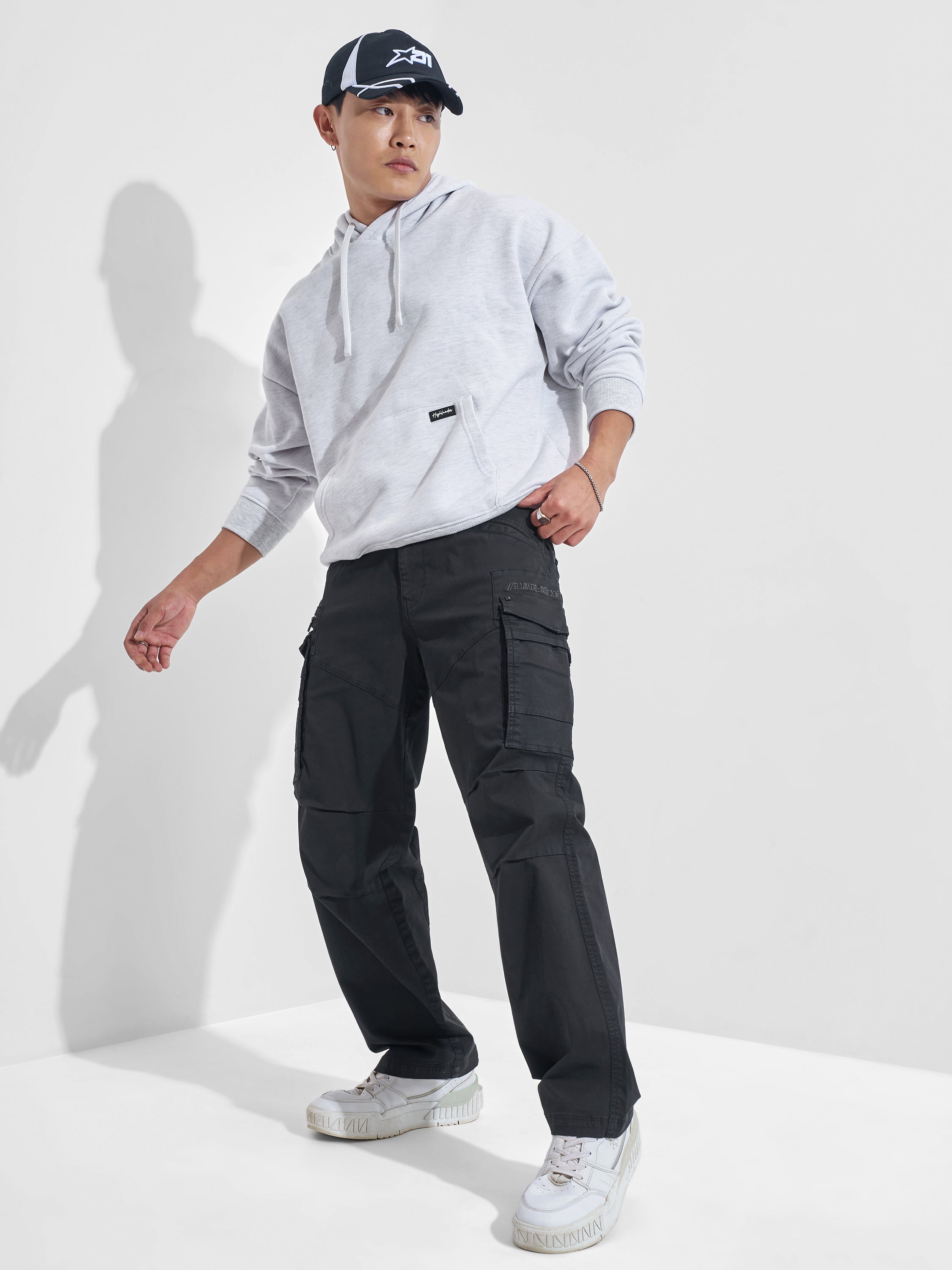 Highlander Men Black Regular Fit Solid Cargos - Black - Image 2
