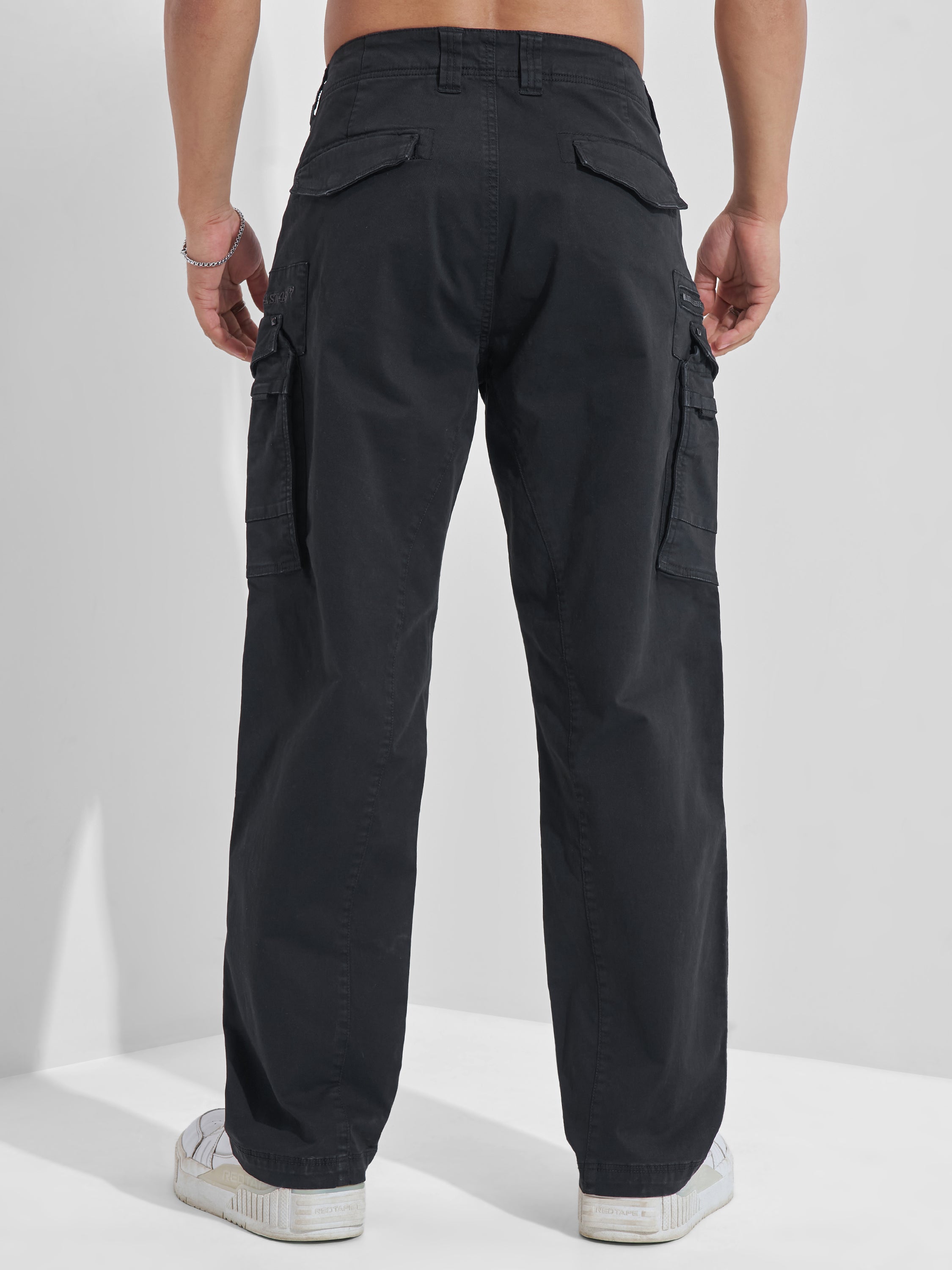 Highlander Men Black Regular Fit Solid Cargos - Black - Image 3