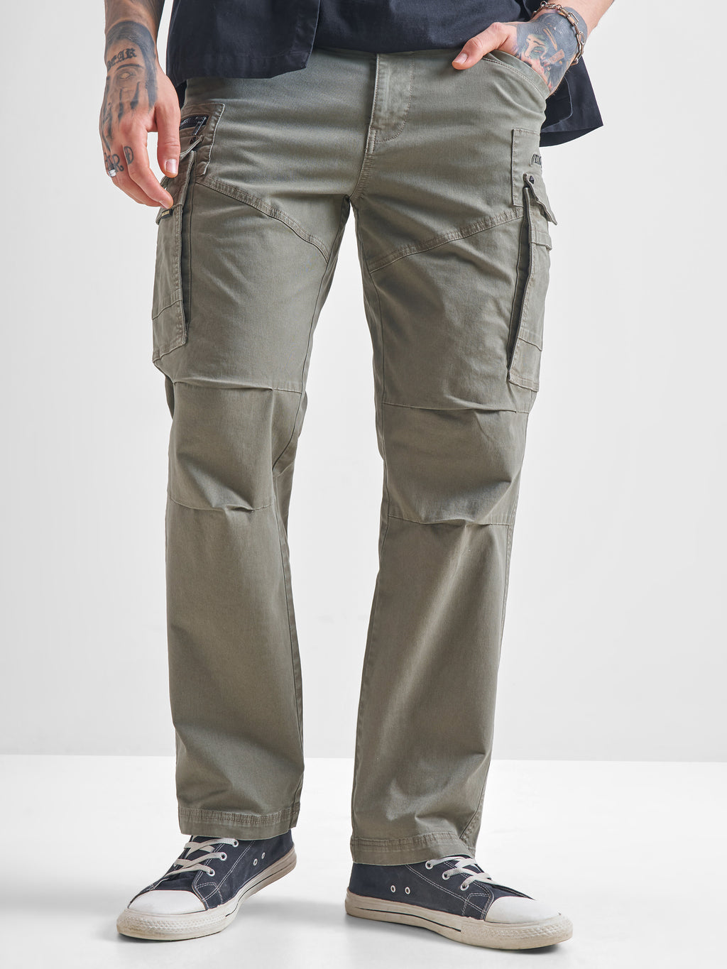 Highlander Men Olive Regular Fit Solid Cargos - Olive - Image 1
