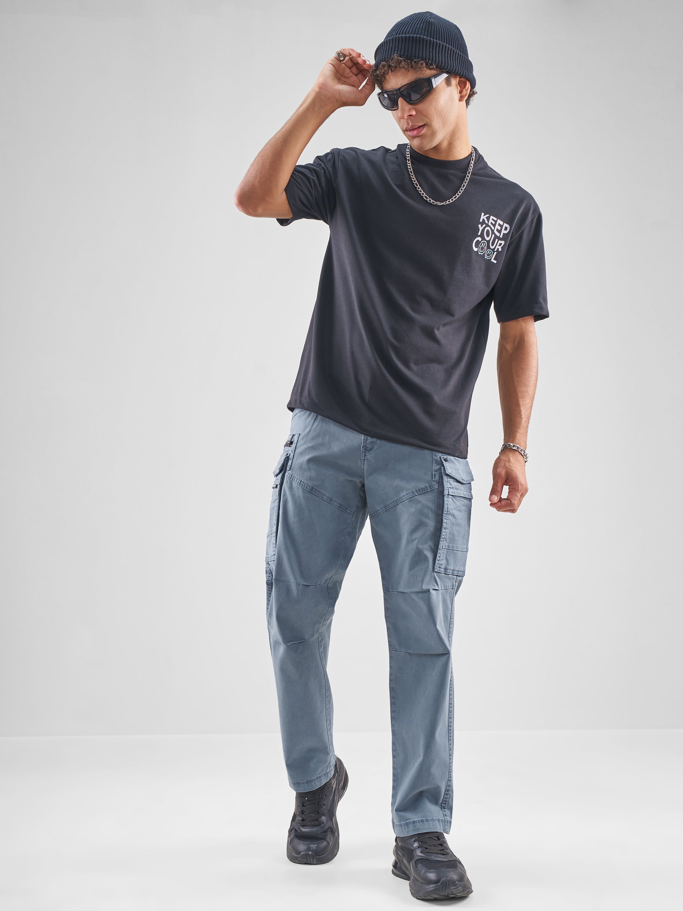Highlander Men Blue Relaxed Fit Solid Cargos - Blue - Image 2