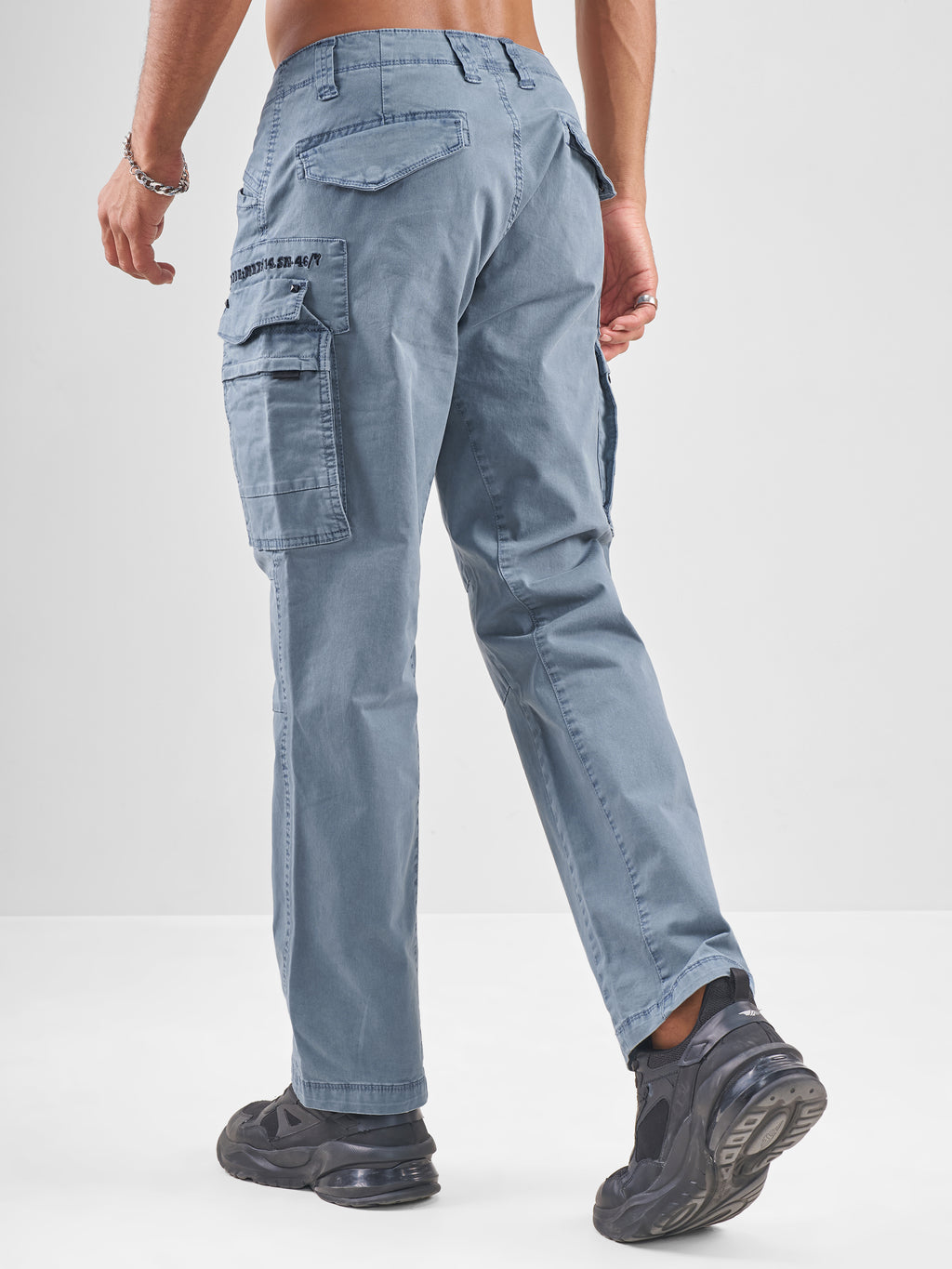 Highlander Men Blue Relaxed Fit Solid Cargos - Blue - Image 3