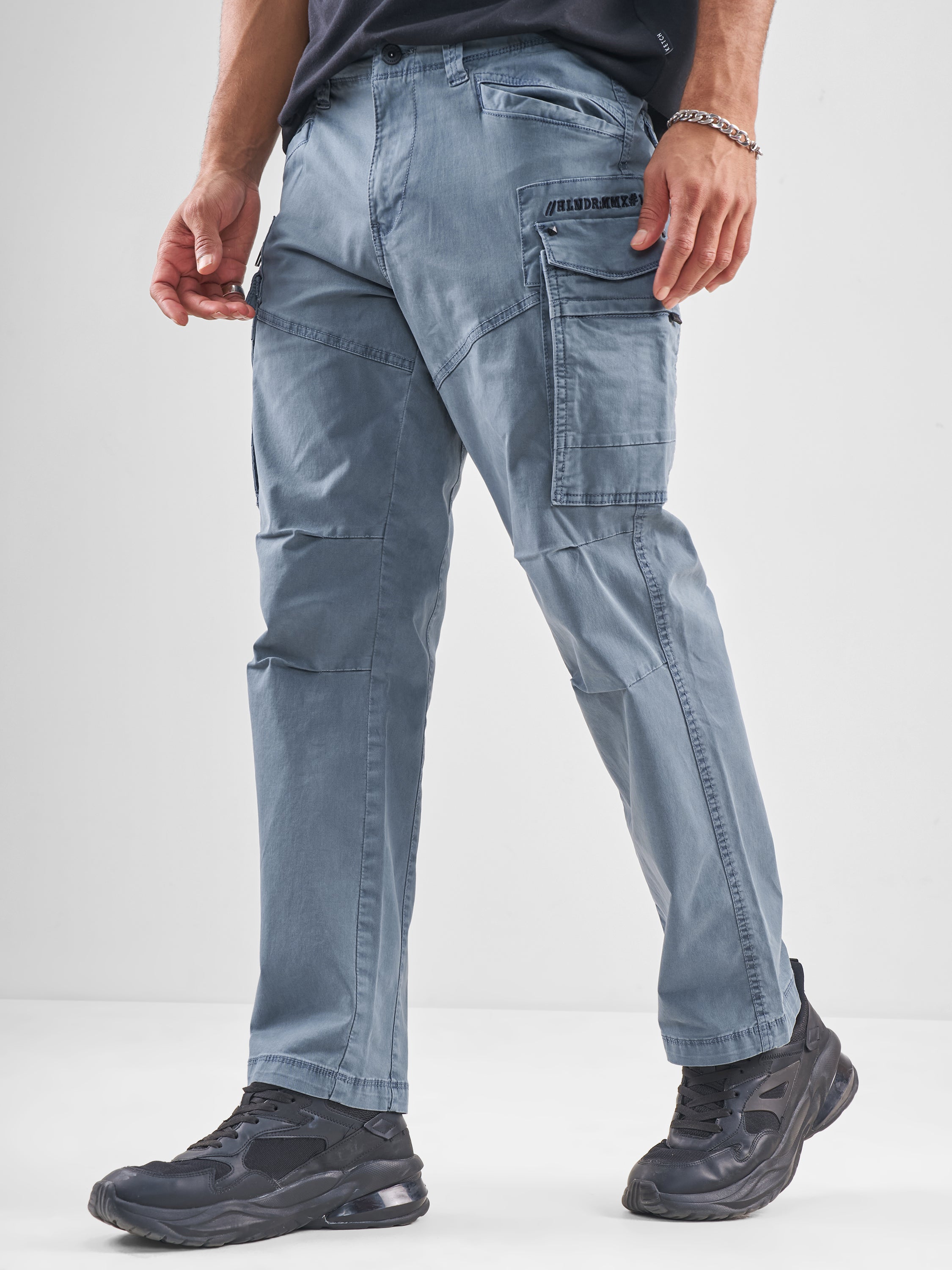 Highlander Men Blue Relaxed Fit Solid Cargos - Blue - Image 4