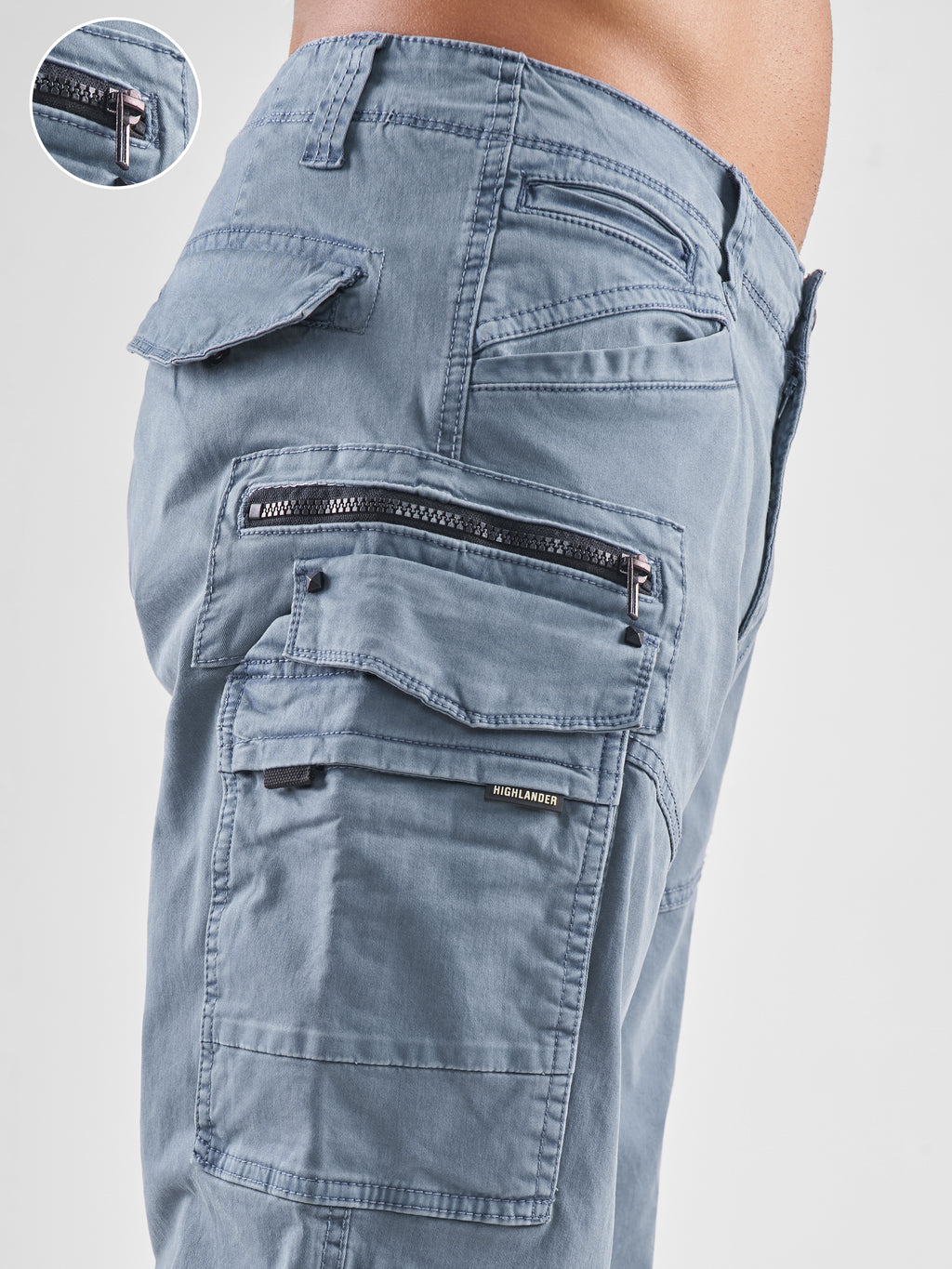 Highlander Men Blue Relaxed Fit Solid Cargos - Blue - Image 5