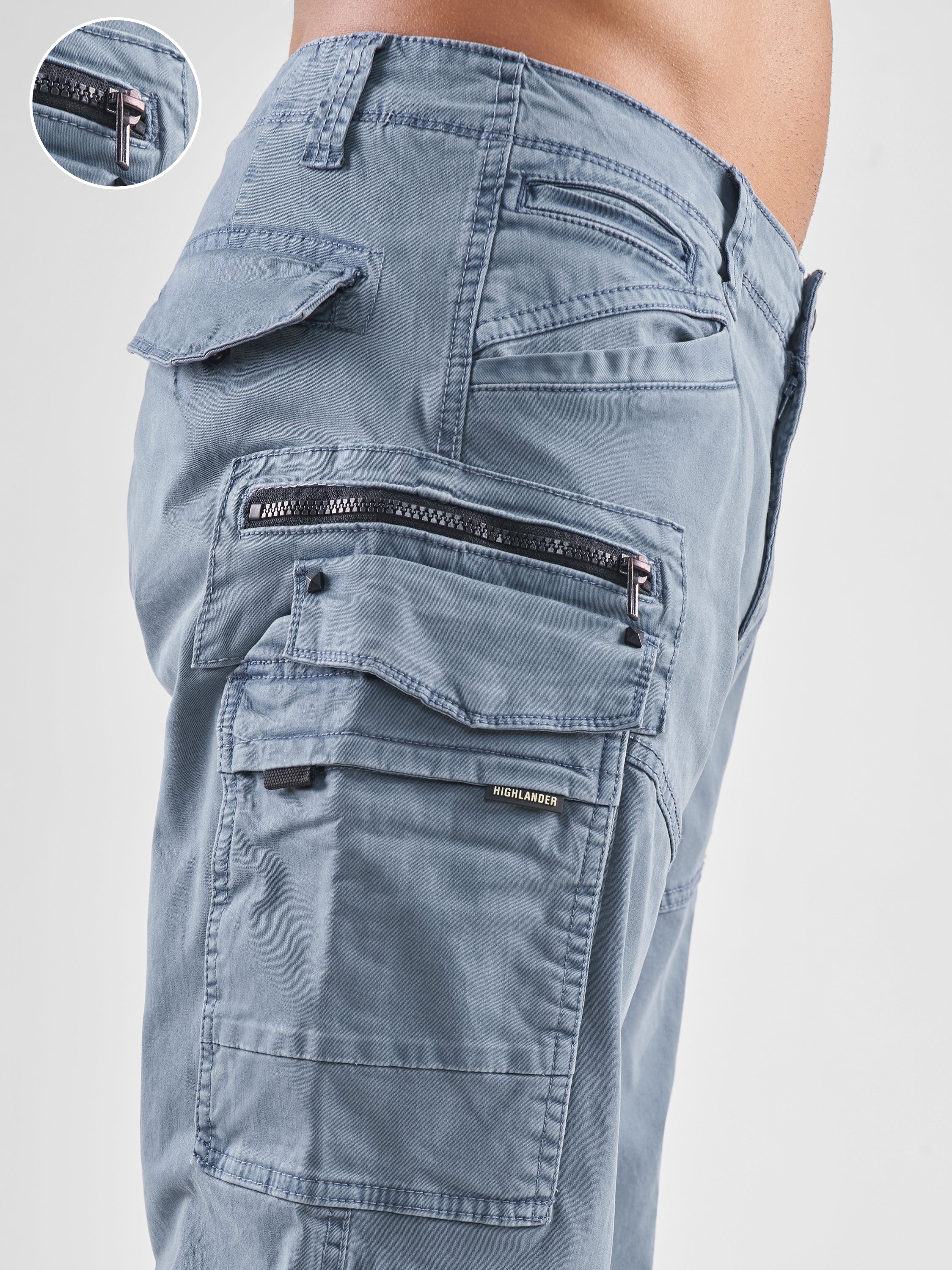 Highlander Men Blue Relaxed Fit Solid Cargos - Blue - Image 5