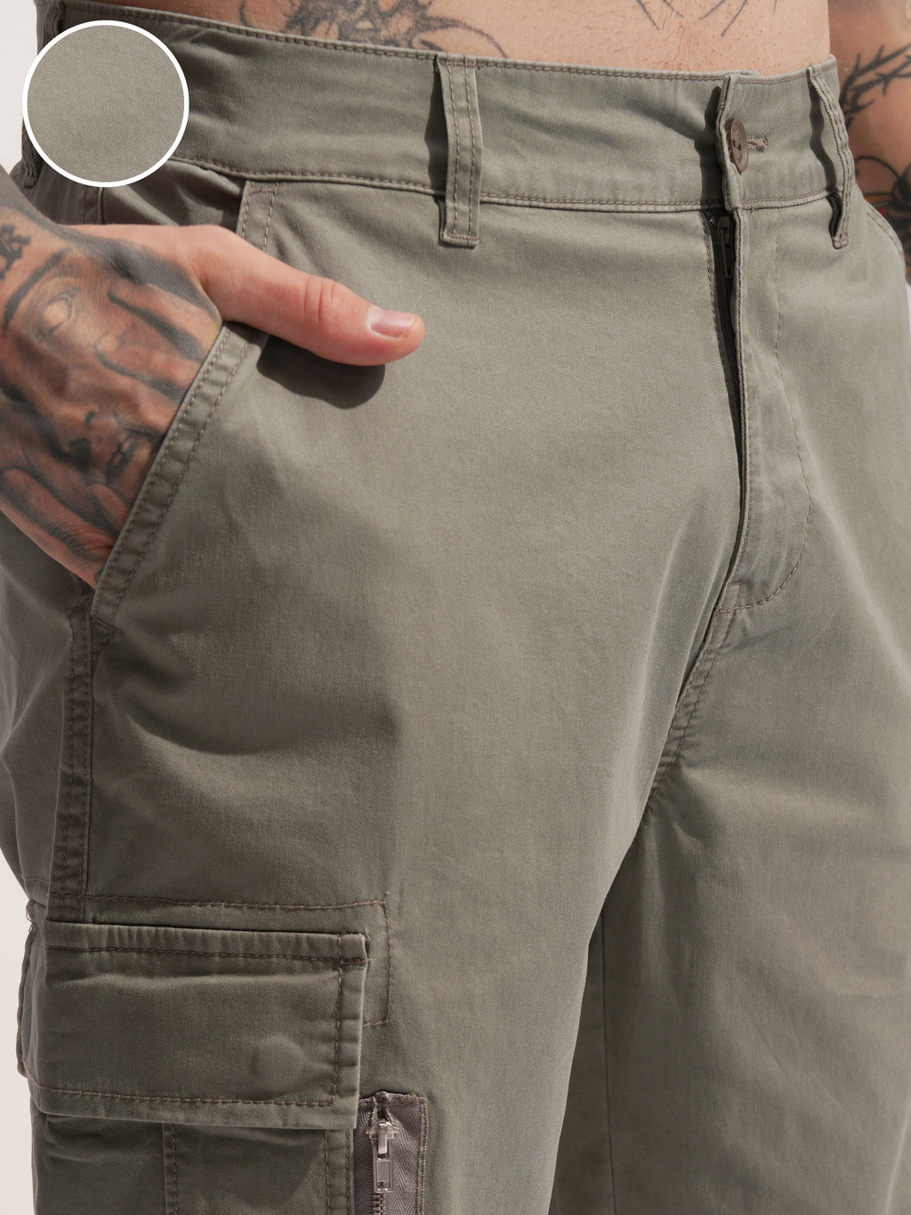 Highlander Men Olive Relaxed Fit Solid Cargo - Olive - Image 5
