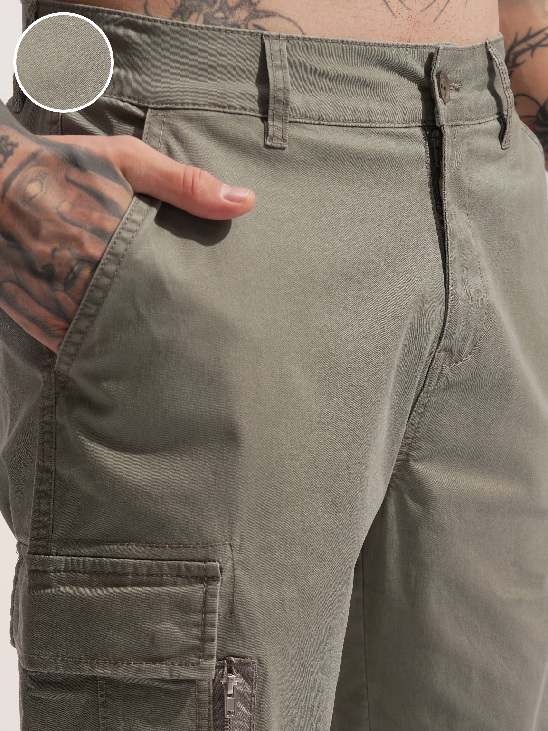 Highlander Men Olive Relaxed Fit Solid Cargo - Olive - Image 5