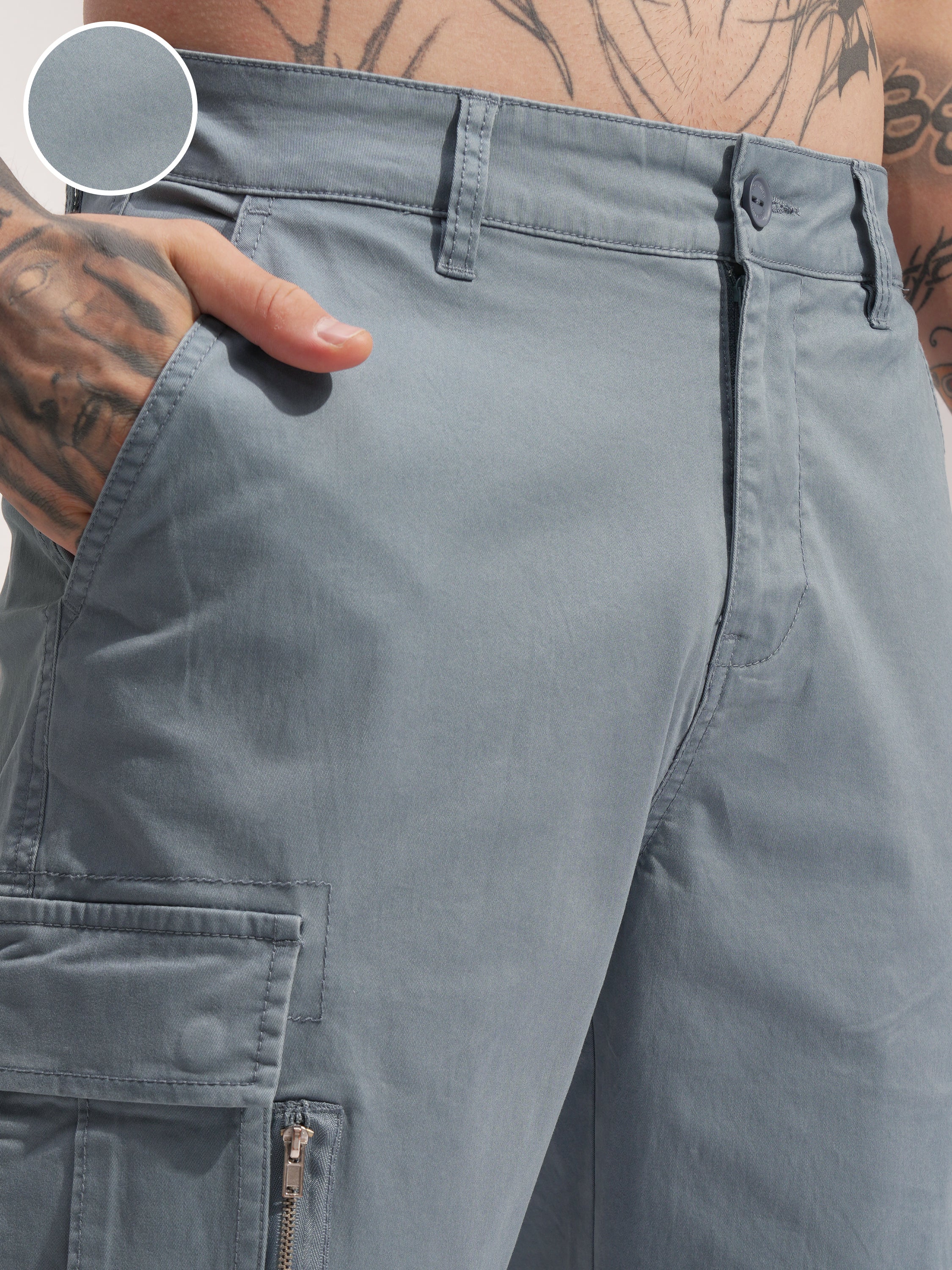 Highlander Men Grey Relaxed Fit Solid Cargo - Grey - Image 5