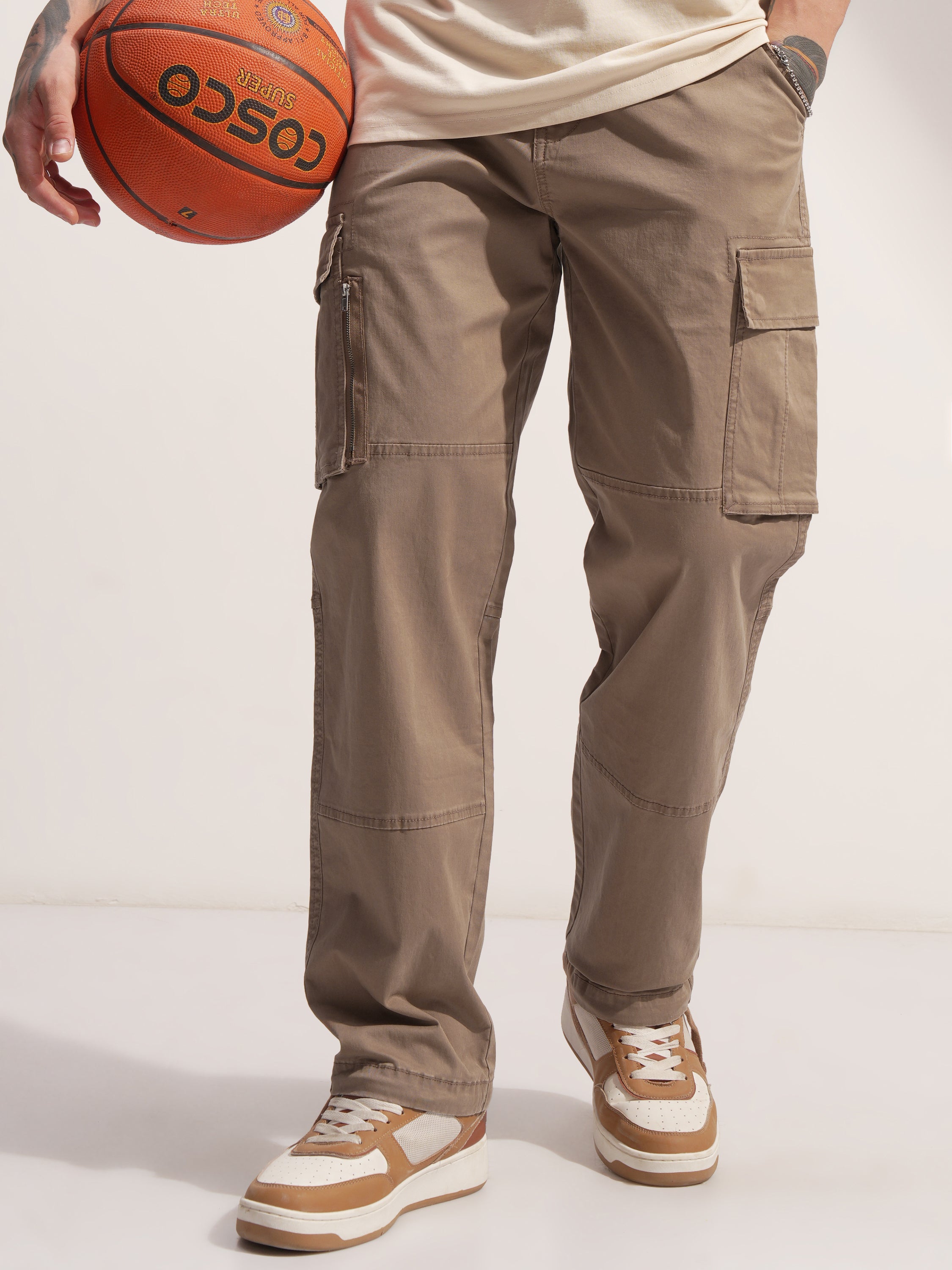 Highlander Men Brown Relaxed Fit Solid Cargo - Brown - Image 1