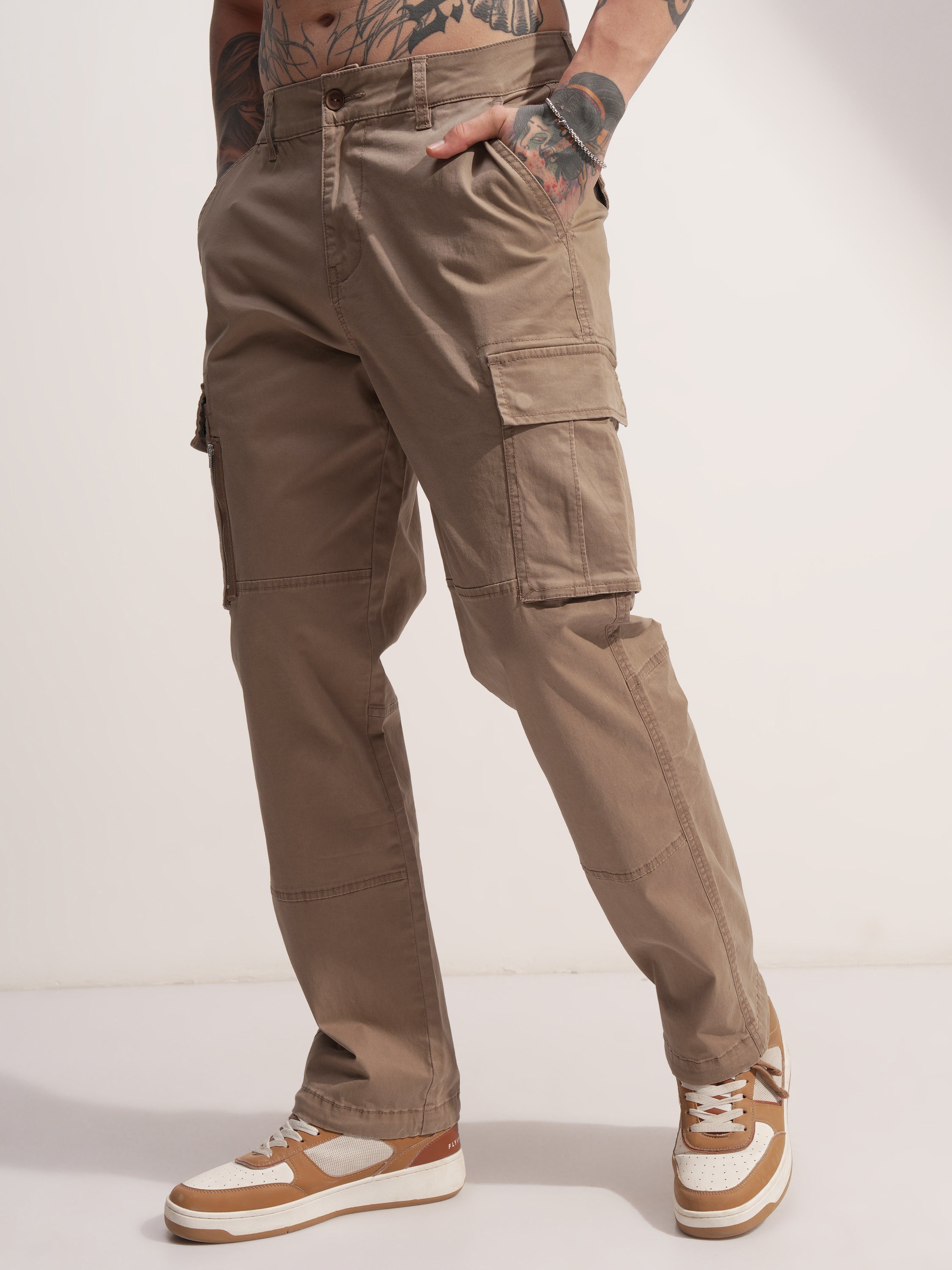 Highlander Men Brown Relaxed Fit Solid Cargo - Brown - Image 4