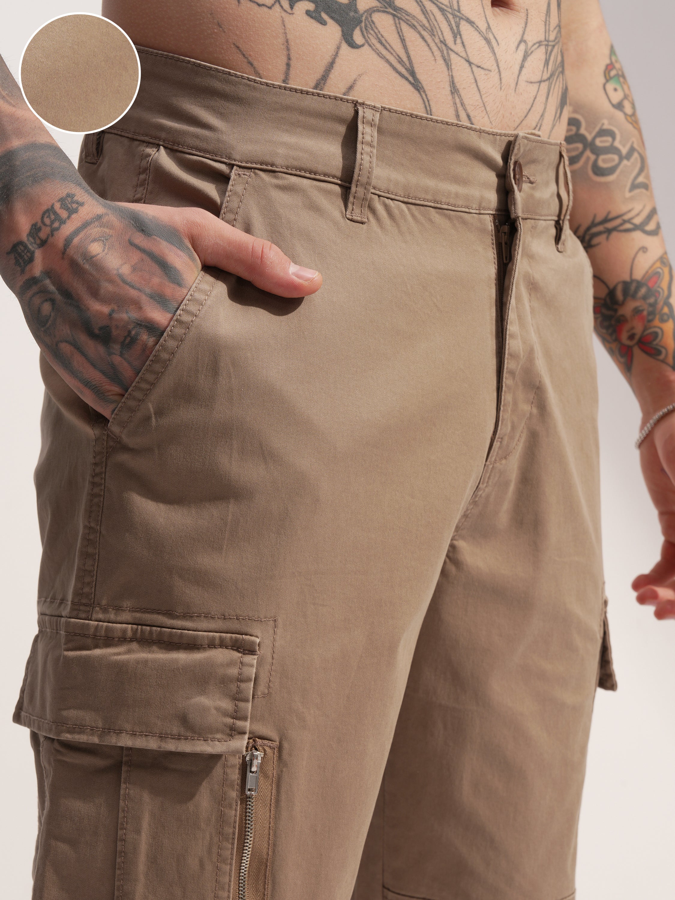 Highlander Men Brown Relaxed Fit Solid Cargo - Brown - Image 5