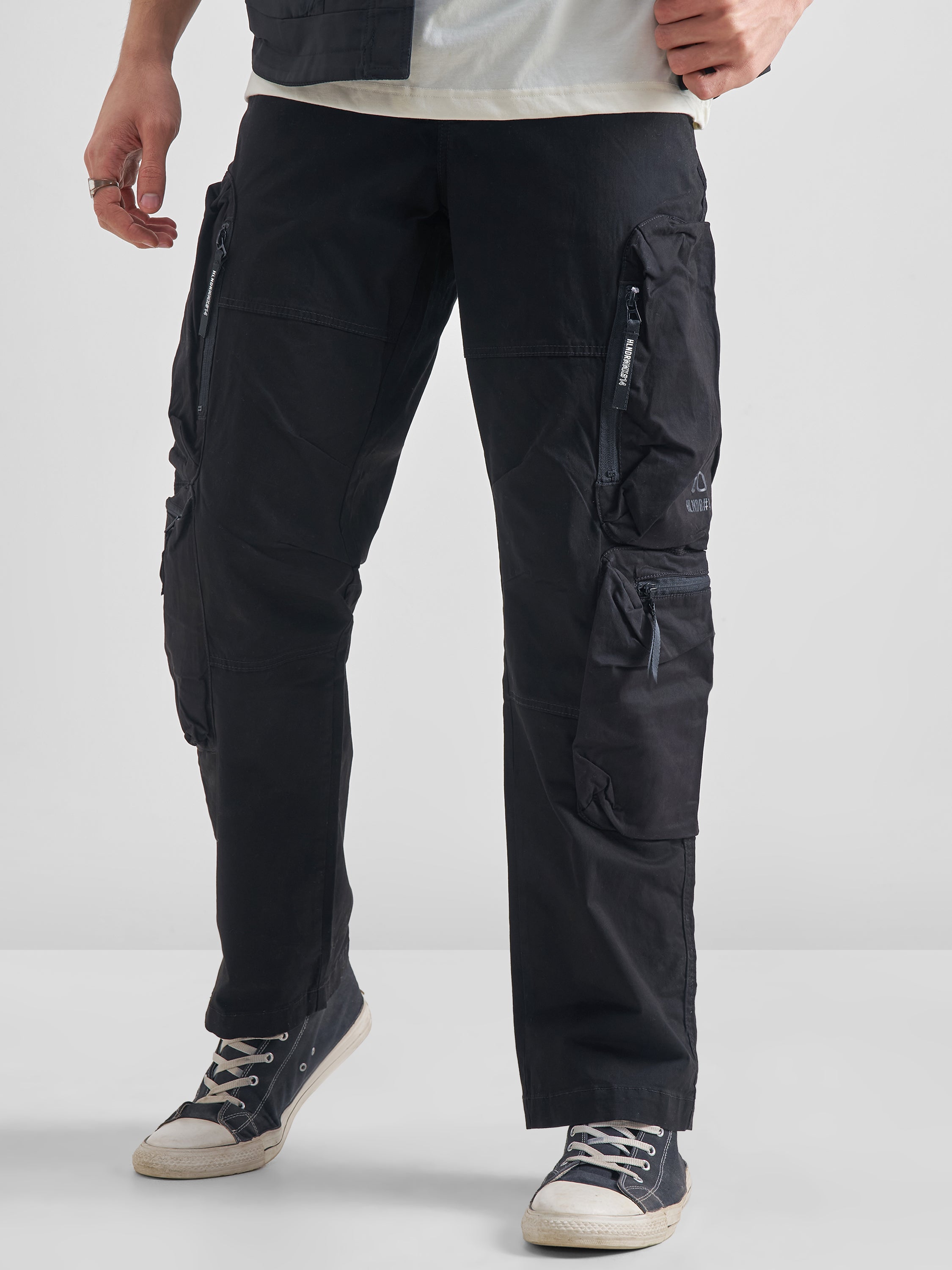 Highlander Men Black Relaxed Fit Solid Cargos - Black - Image 1