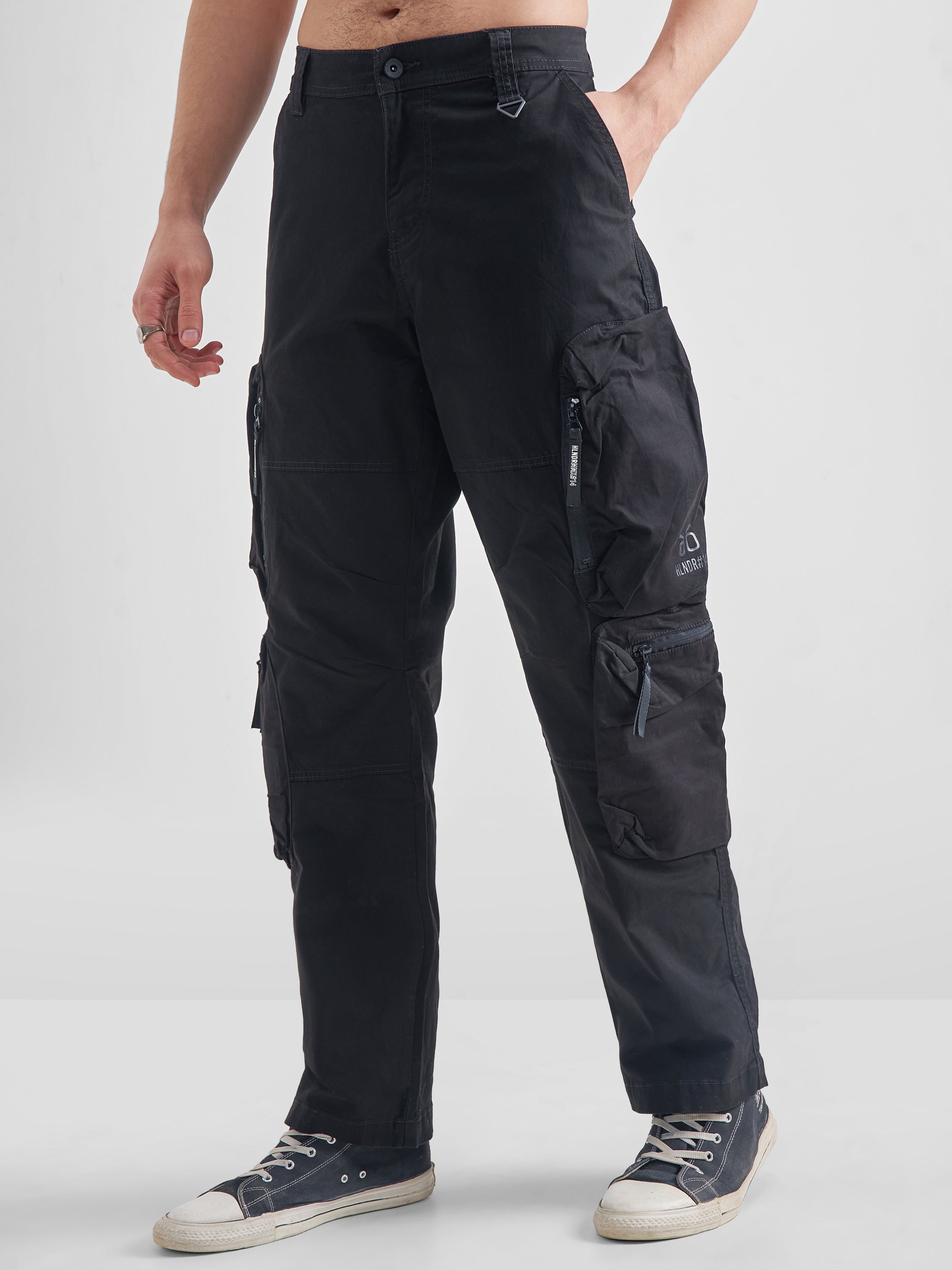 Highlander Men Black Relaxed Fit Solid Cargos - Black - Image 4