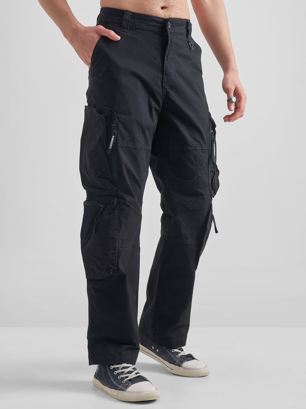 Highlander Men Black Relaxed Fit Solid Cargos - Black - Image 6