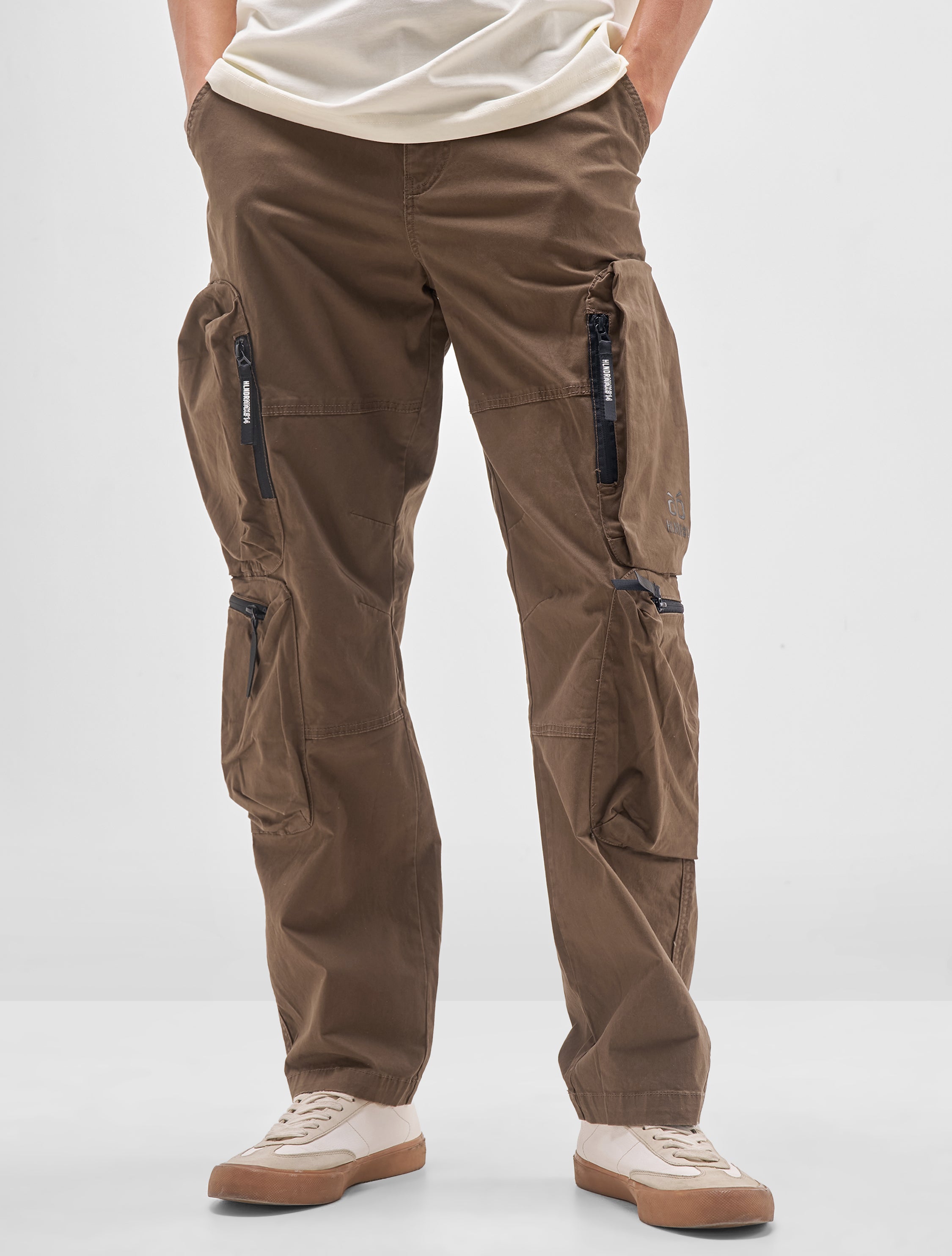 Highlander Men Brown Relaxed Fit Solid Cargos - Brown - Image 1