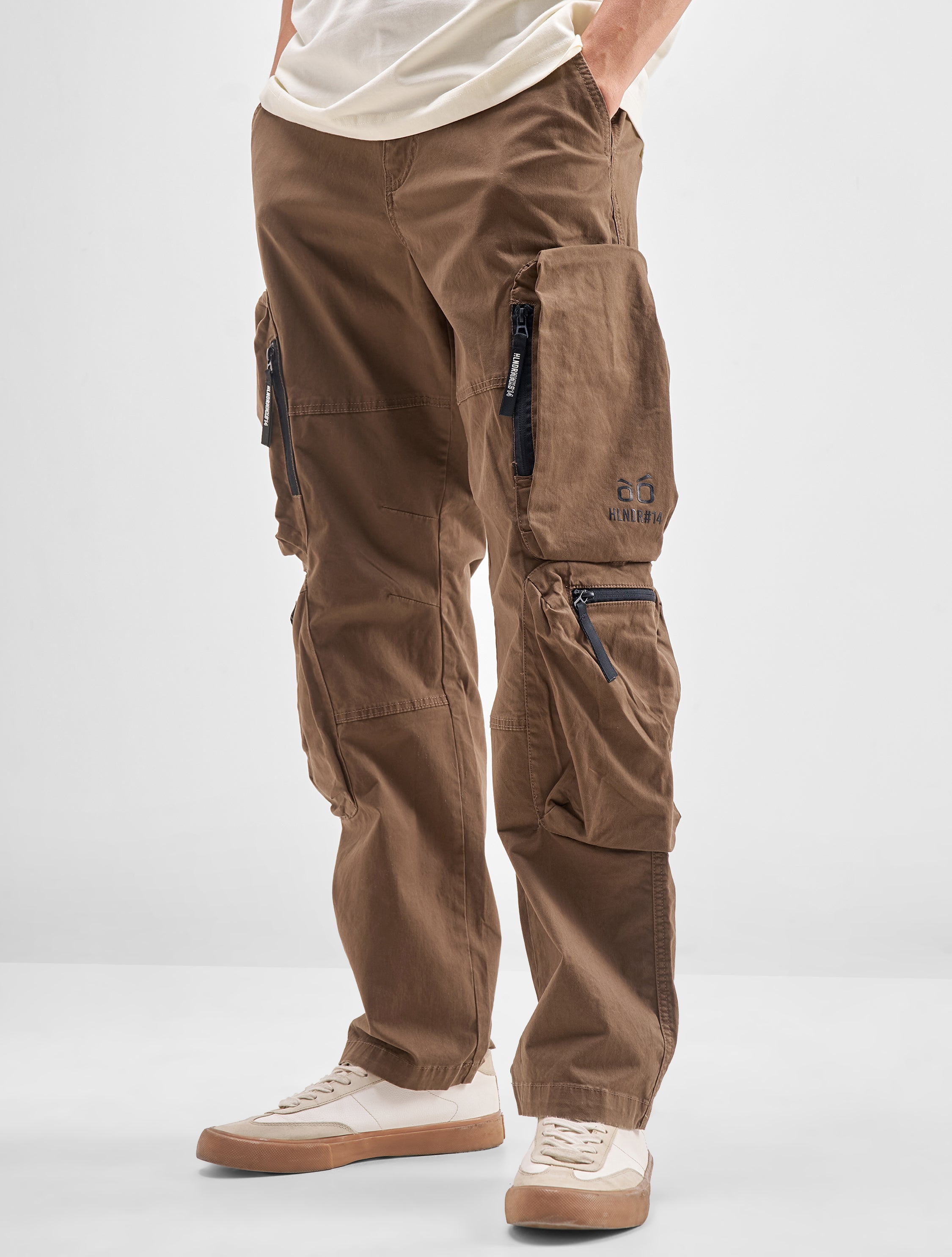 Highlander Men Brown Relaxed Fit Solid Cargos - Brown - Image 4