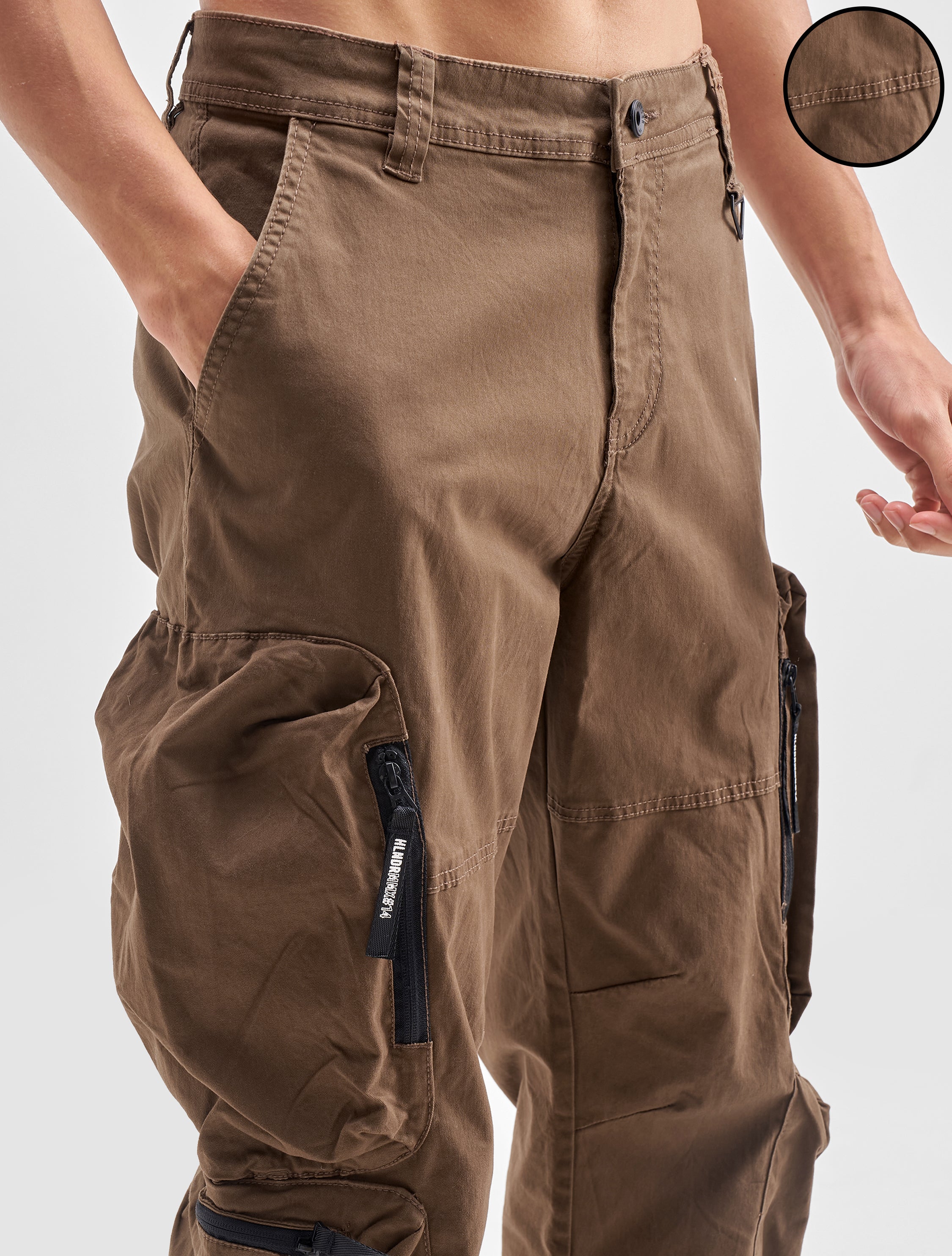 Highlander Men Brown Relaxed Fit Solid Cargos - Brown - Image 5