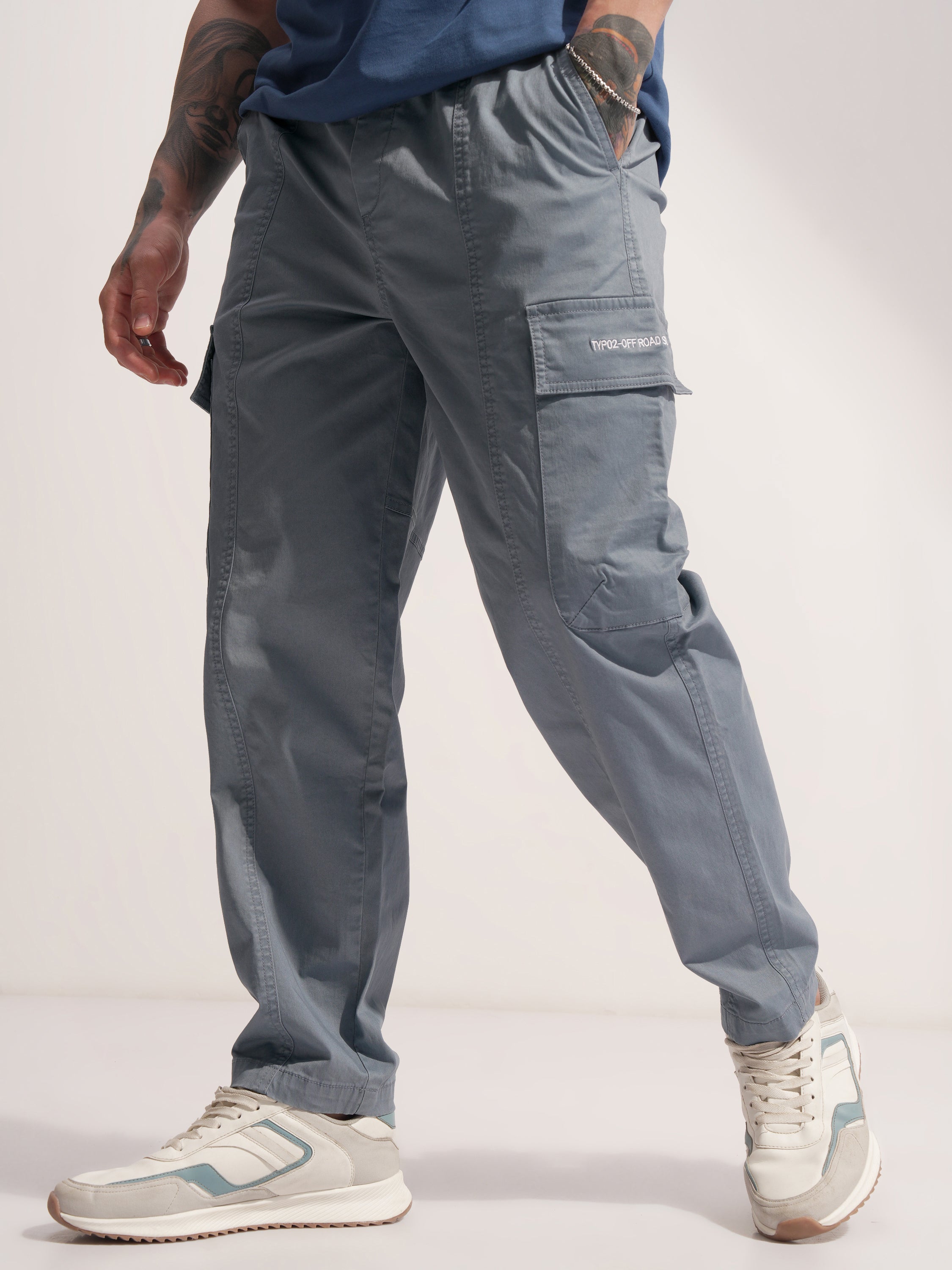Highlander Men Grey Regular Fit Solid Cargo - Grey - Image 4