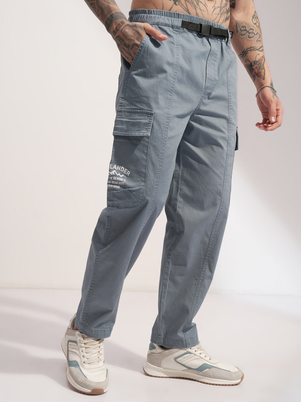 Highlander Men Grey Regular Fit Solid Cargo - Grey - Image 6