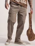 Highlander Men Brown Baggy Solid Cargo - Brown - Image 1