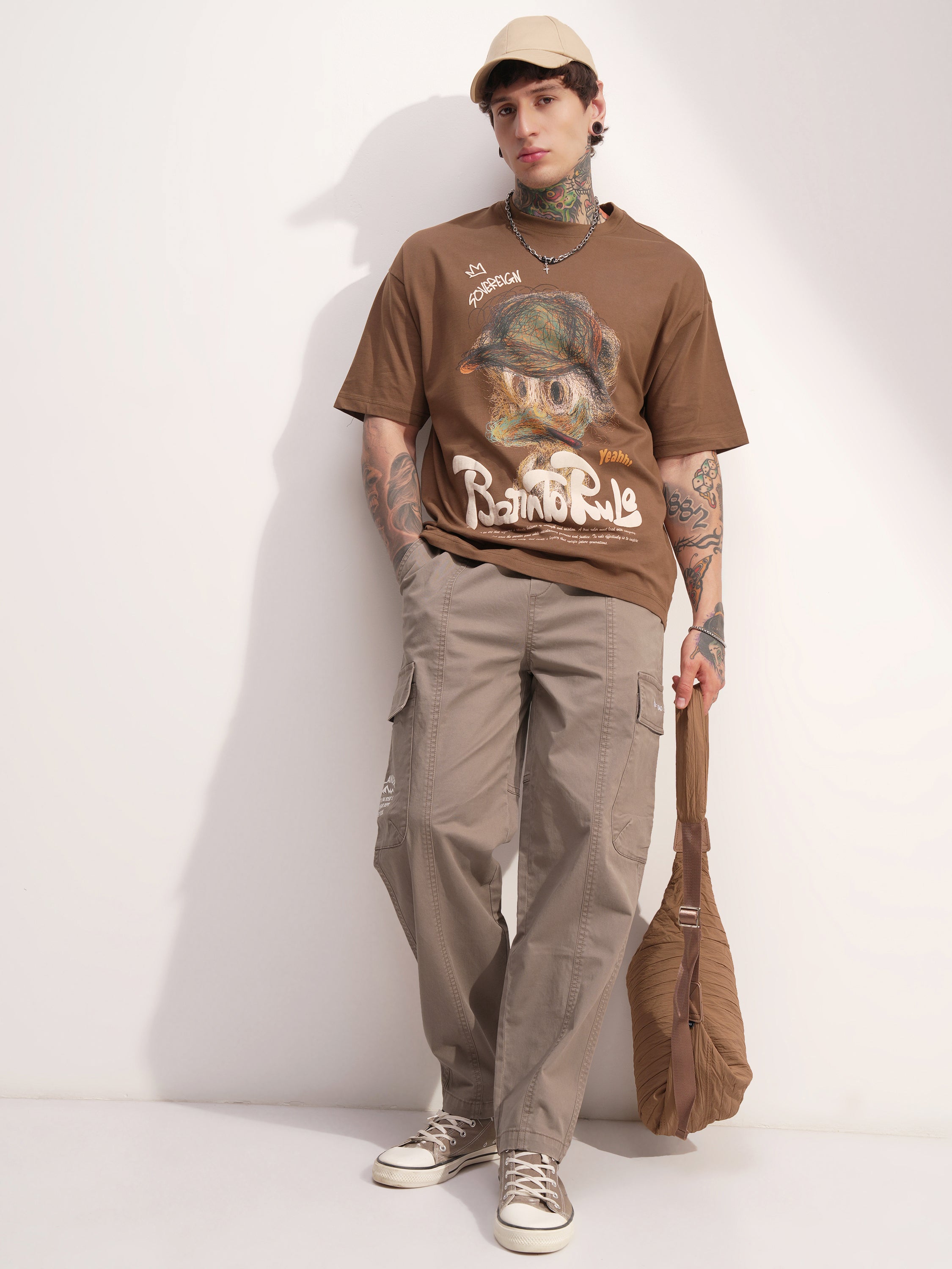 Highlander Men Brown Baggy Solid Cargo - Brown - Image 2