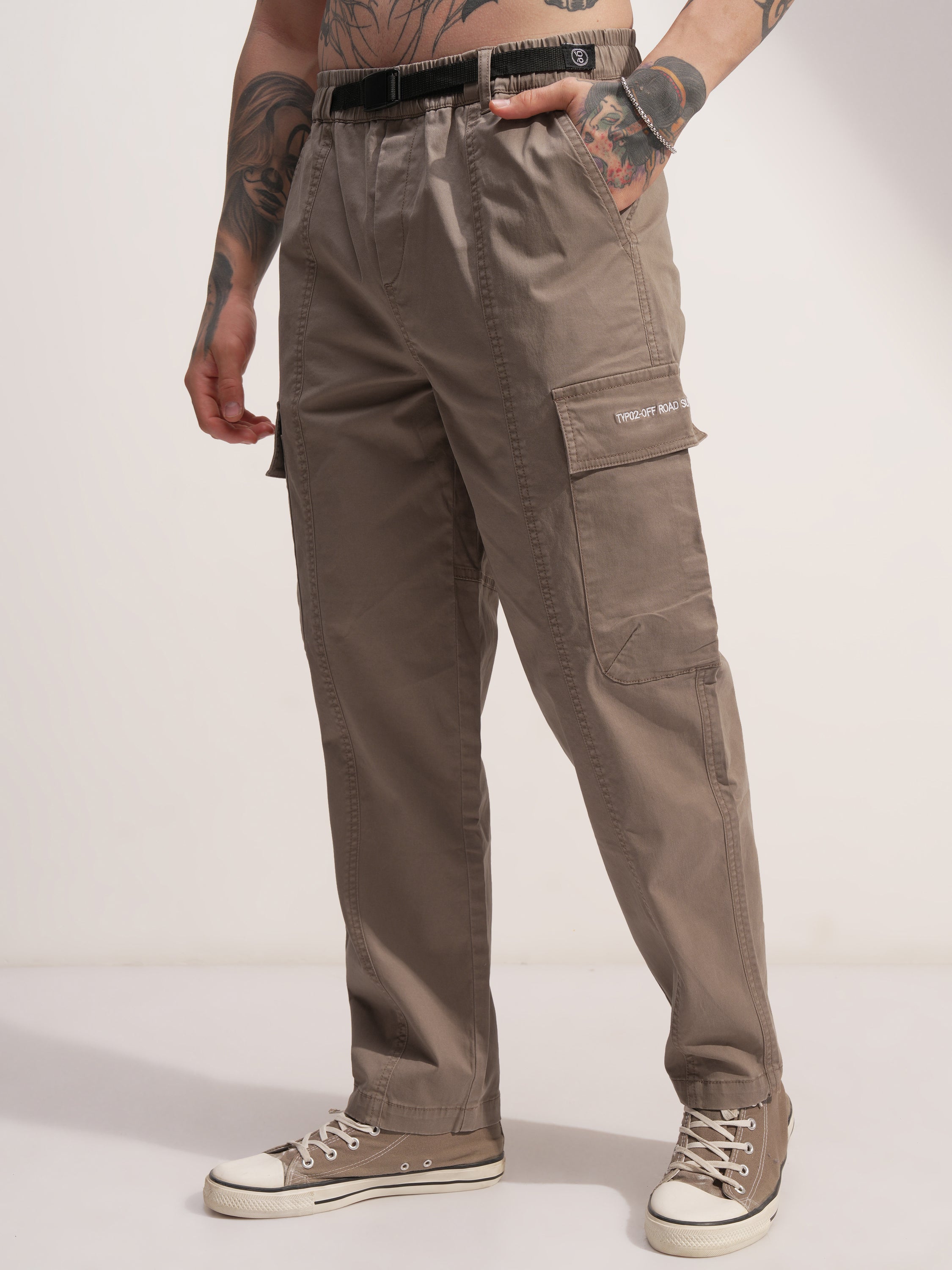Highlander Men Brown Baggy Solid Cargo - Brown - Image 4