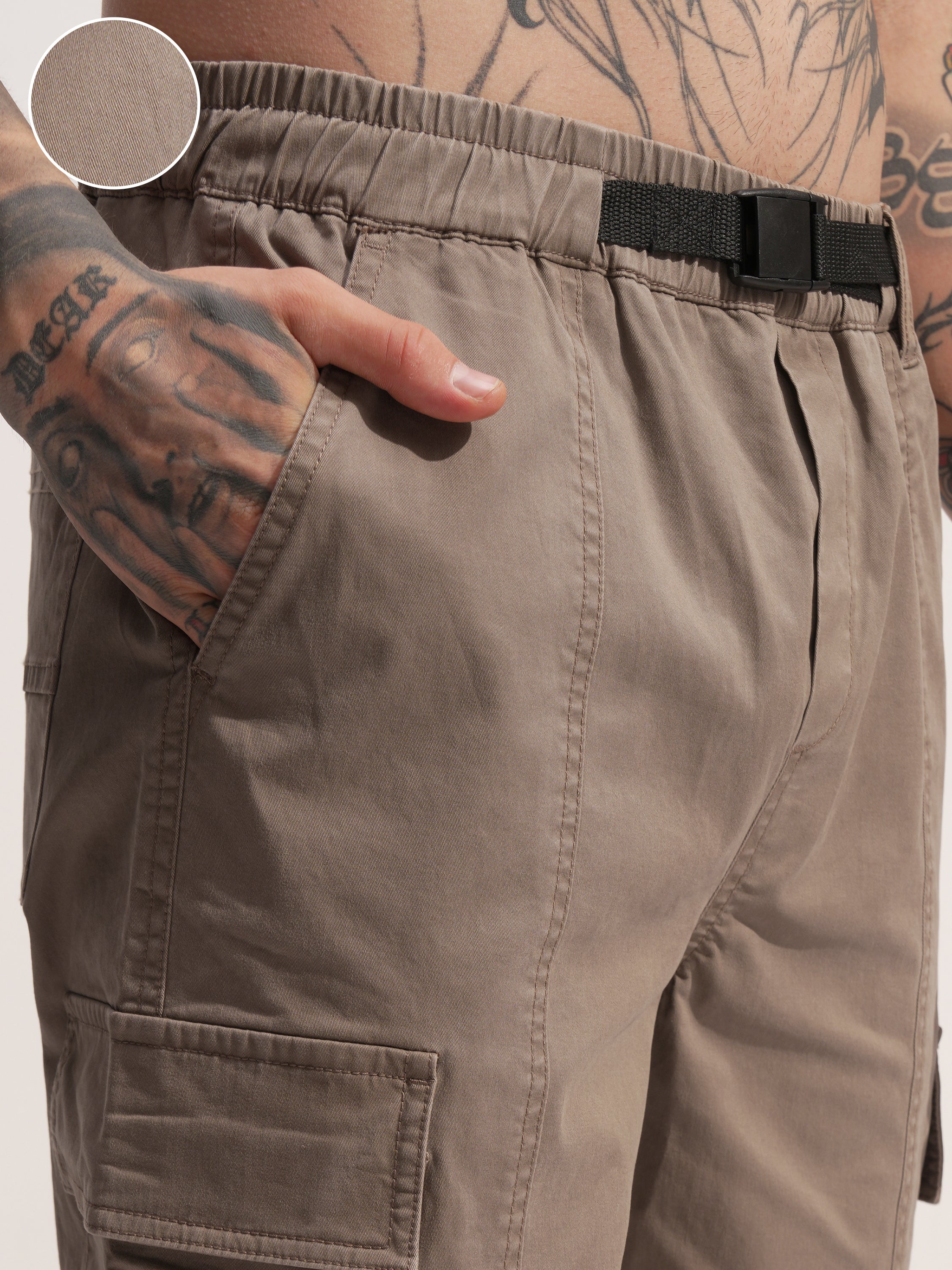 Highlander Men Brown Baggy Solid Cargo - Brown - Image 5